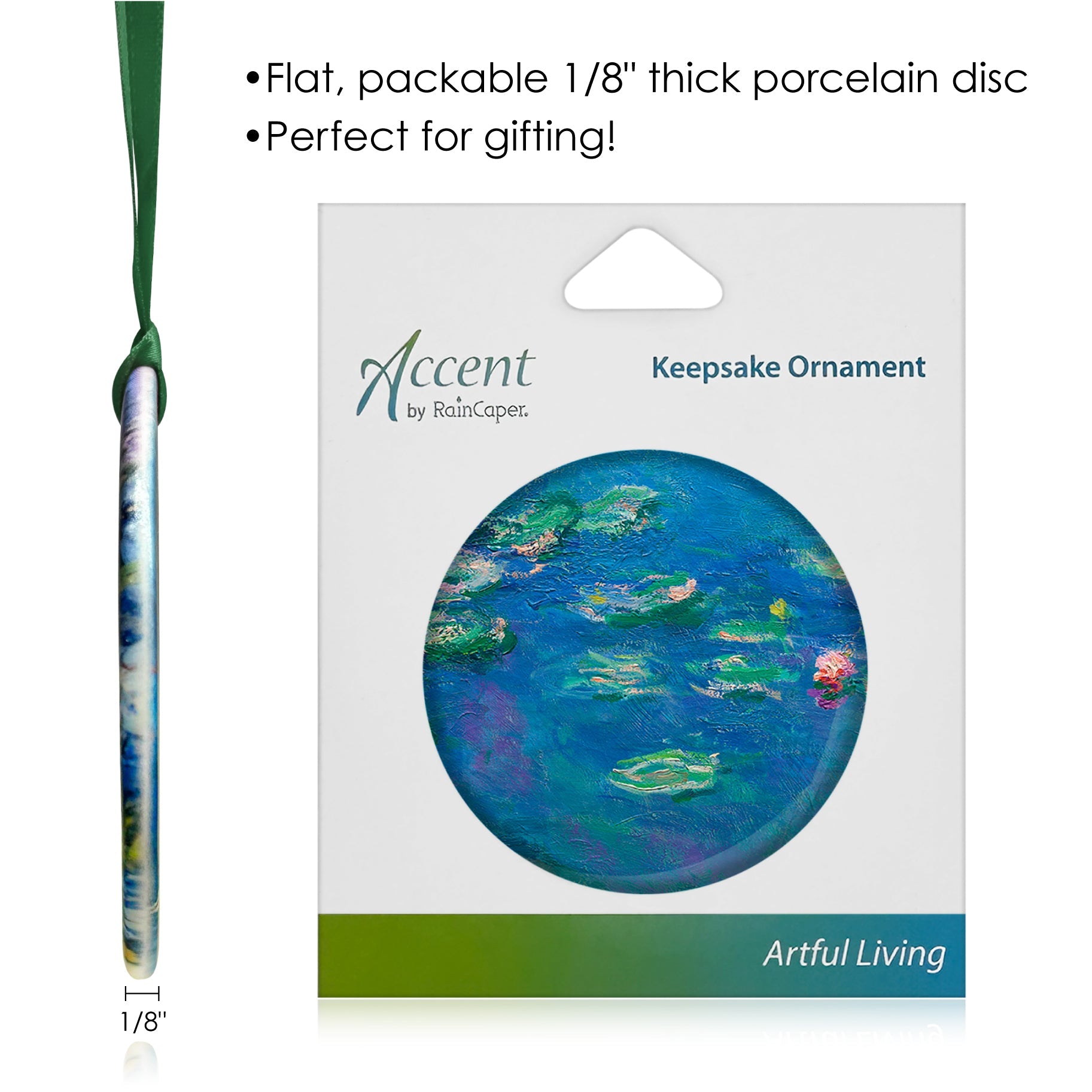 Monet Water Lilies Porcelain Keepsake Ornament – Flat Ceramic, Gift-Ready