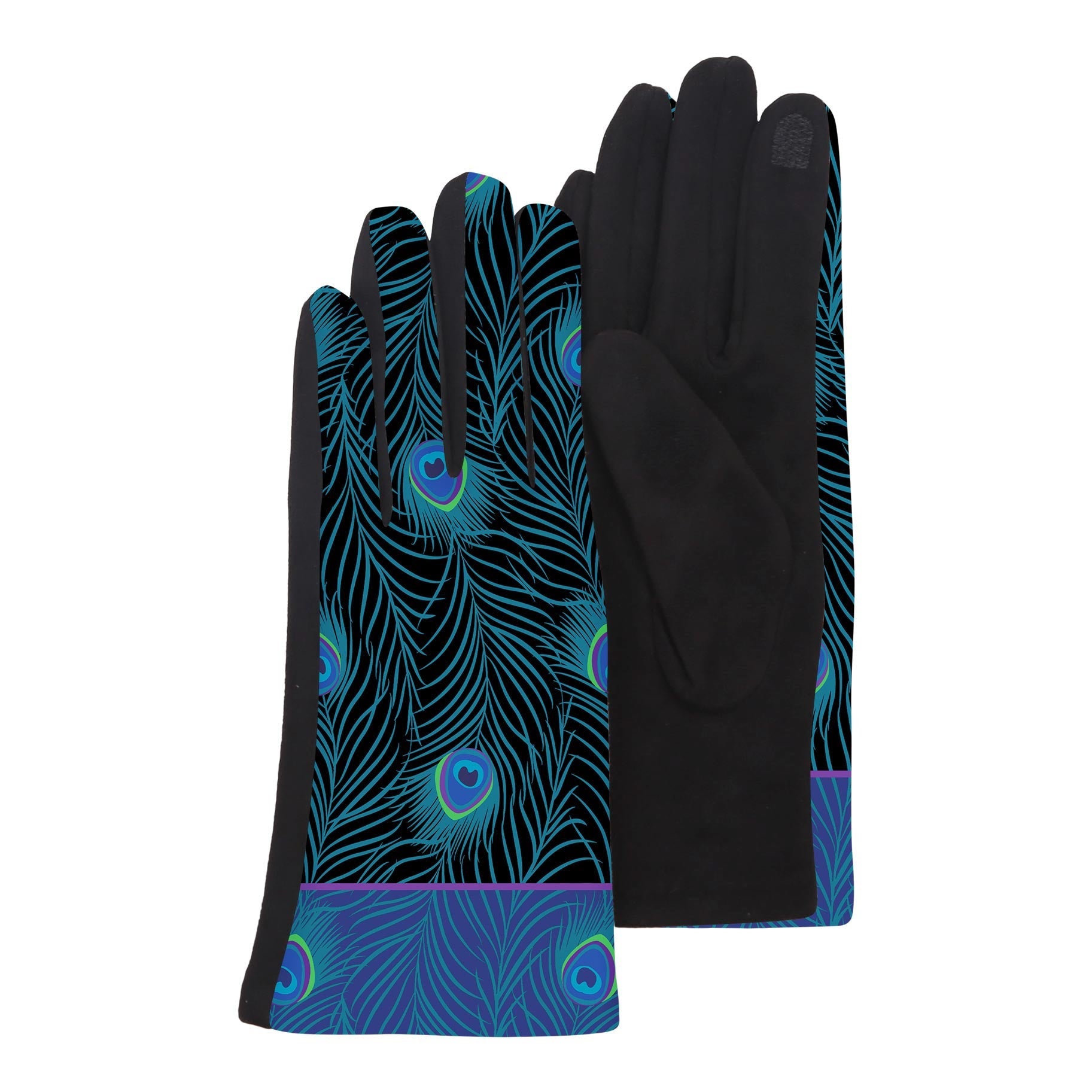 Black Blue Peacock Womens Touch Screen Gloves - One Size Fits All
