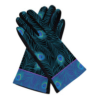 Black Blue Peacock Womens Touch Screen Gloves - One Size Fits All