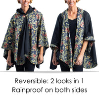Black & William Morris Golden Flowers Womens Rain Cape - Rainproof Breathable Rain Poncho