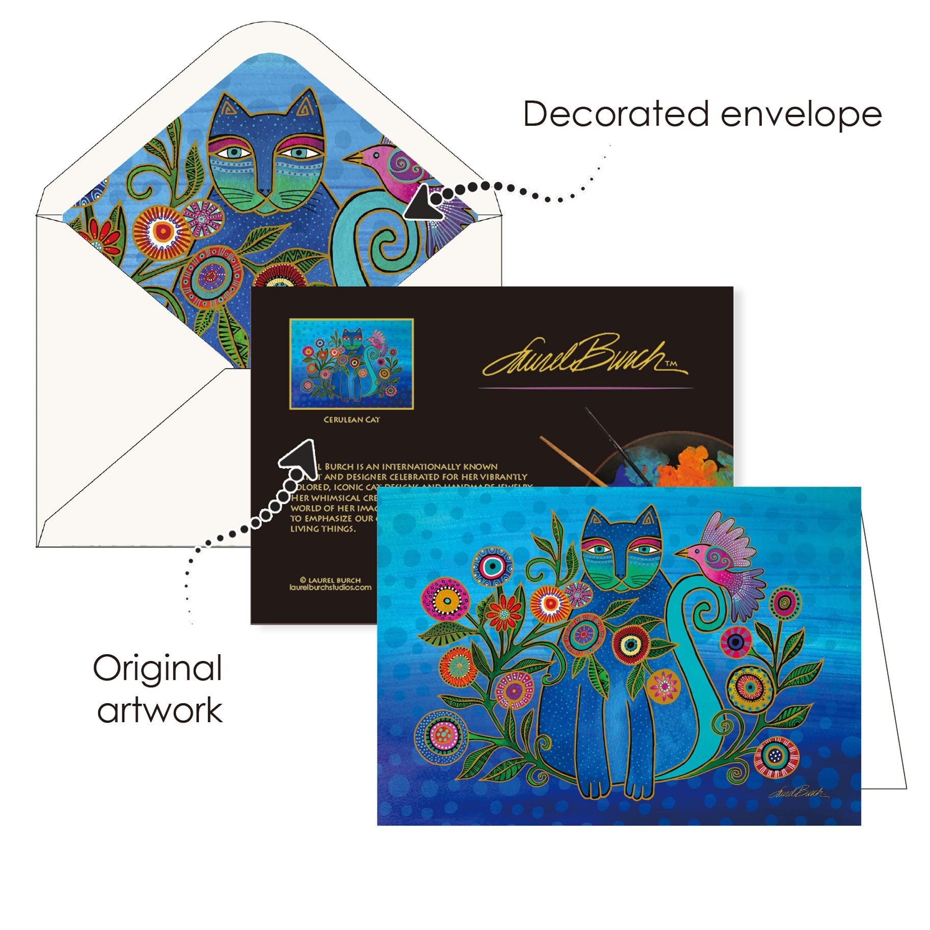 Laurel Burch Cats - Boxed Blank Note Cards – Set of 16 in a Keepsake Gift Box