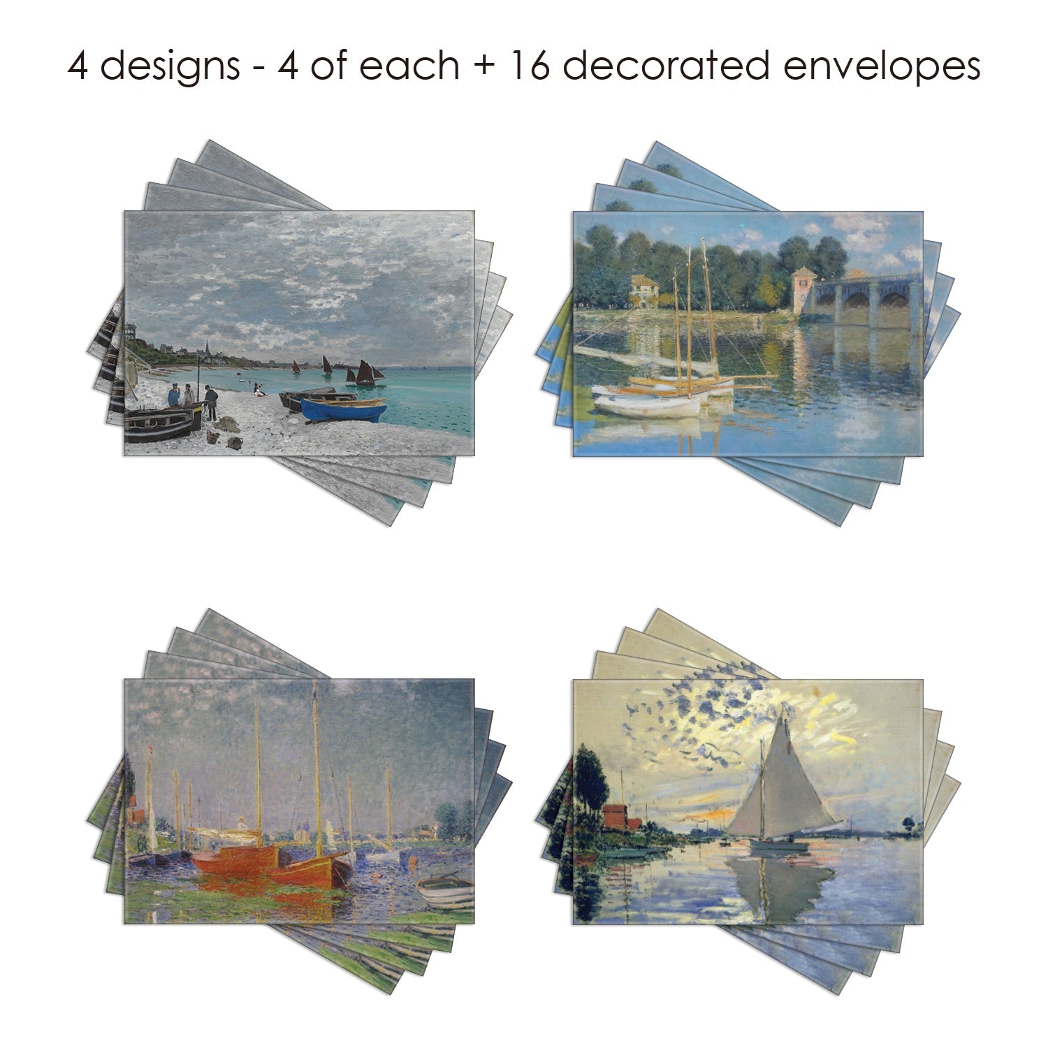 Monet Boats - Boxed Blank Note Cards – Set of 16 in a Keepsake Gift Box