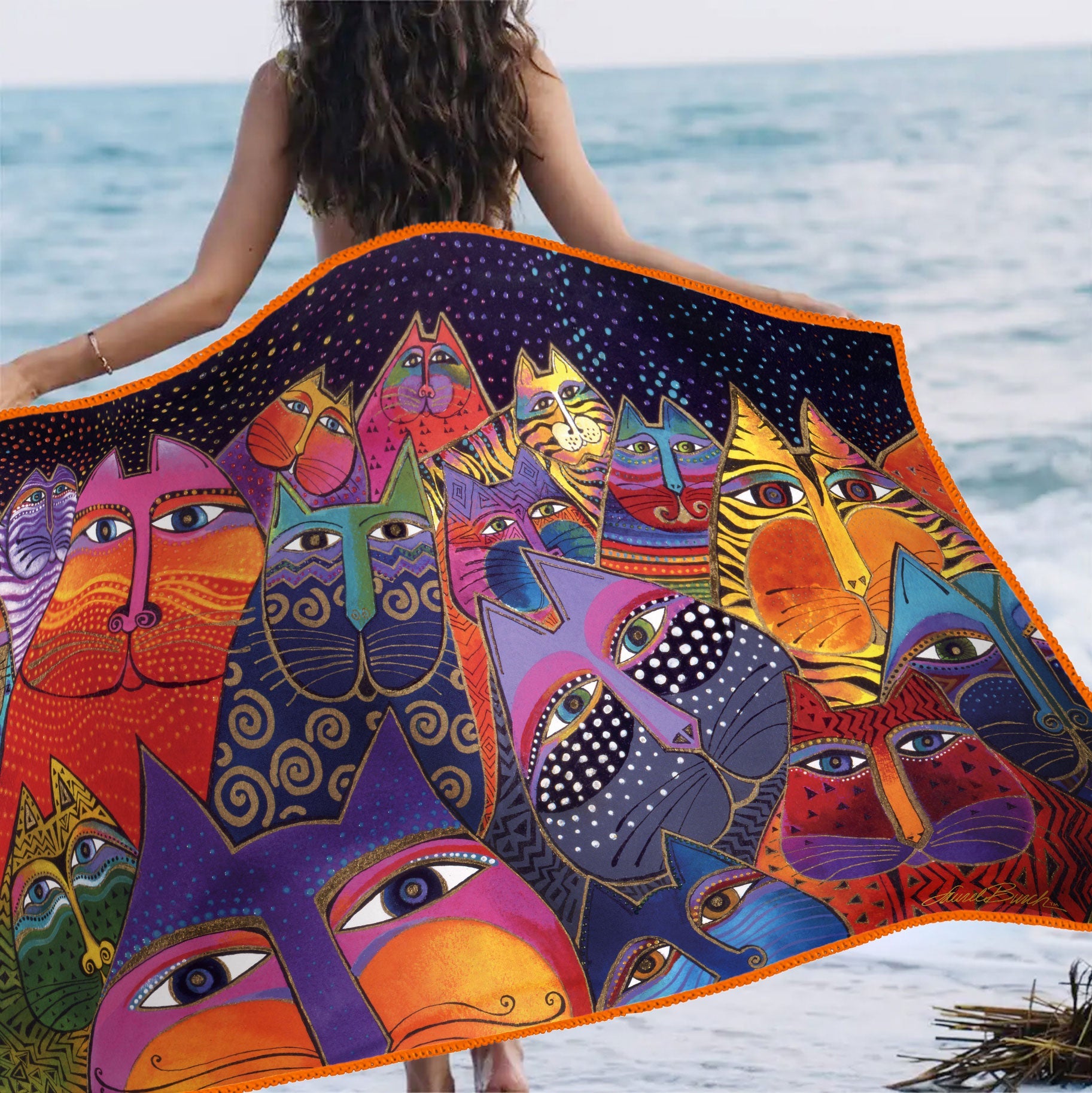 Laurel Burch Fantasticats Oversized Beach Towel - Microfiber, Quick-Dry