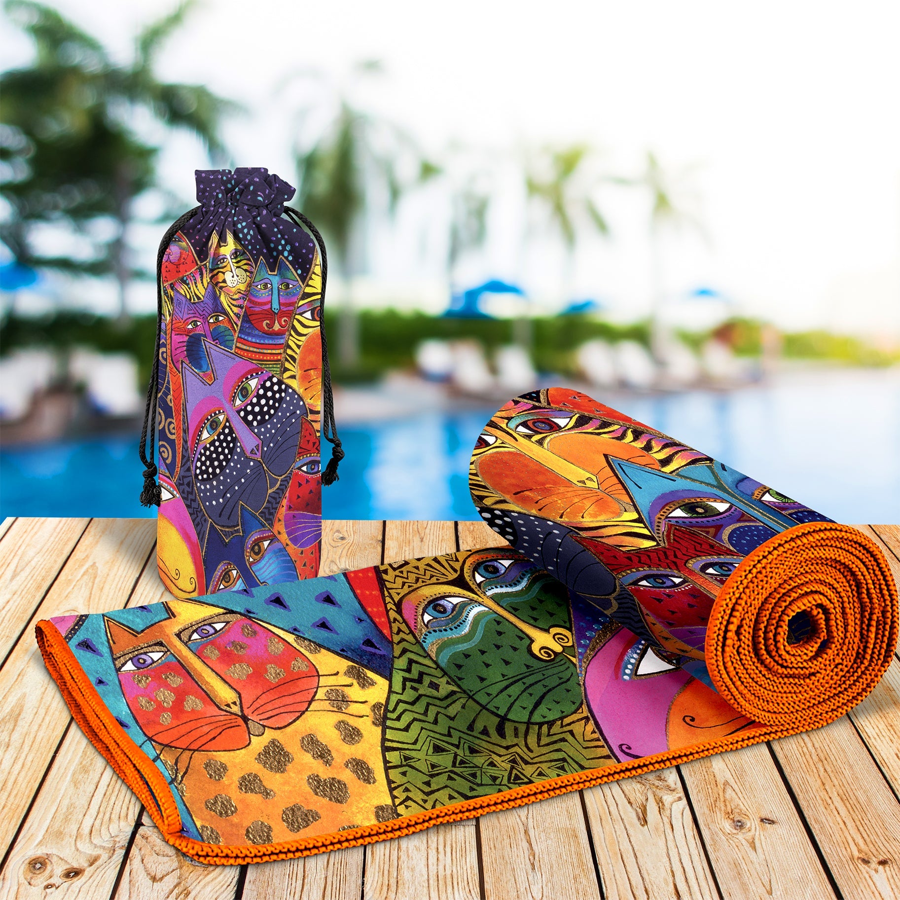 Laurel Burch Fantasticats Oversized Beach Towel - Microfiber, Quick-Dry