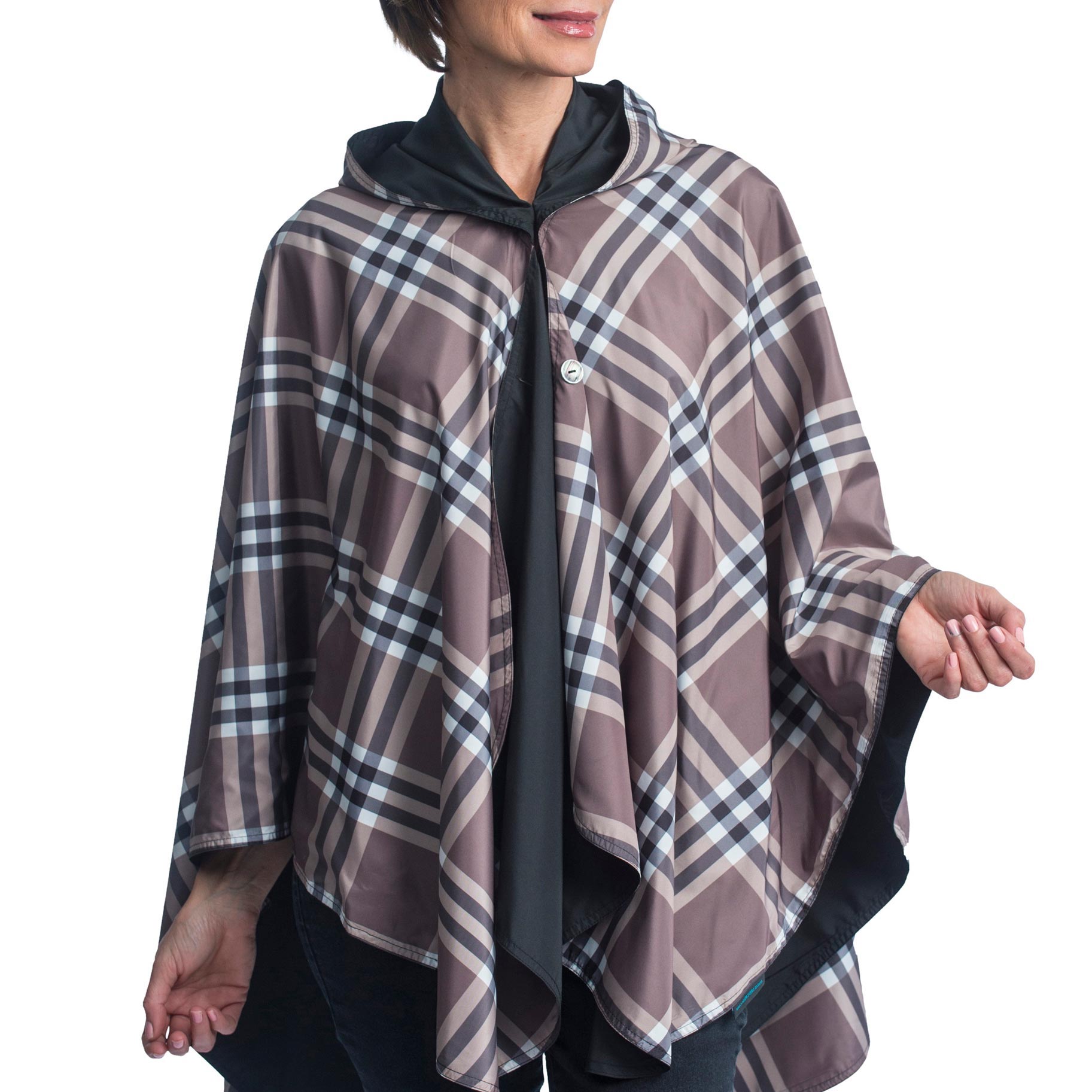 Black & Coco Plaid Rainproof Hooded Rain Cape – Women's Rain Poncho