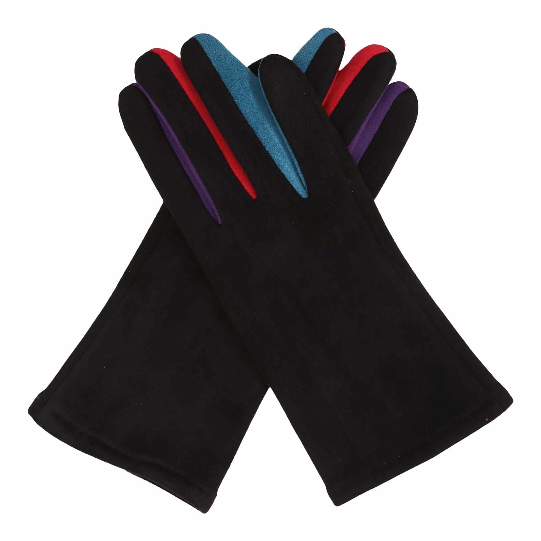 Black & Multicolor Womens Touch Screen Gloves - One Size Fits All