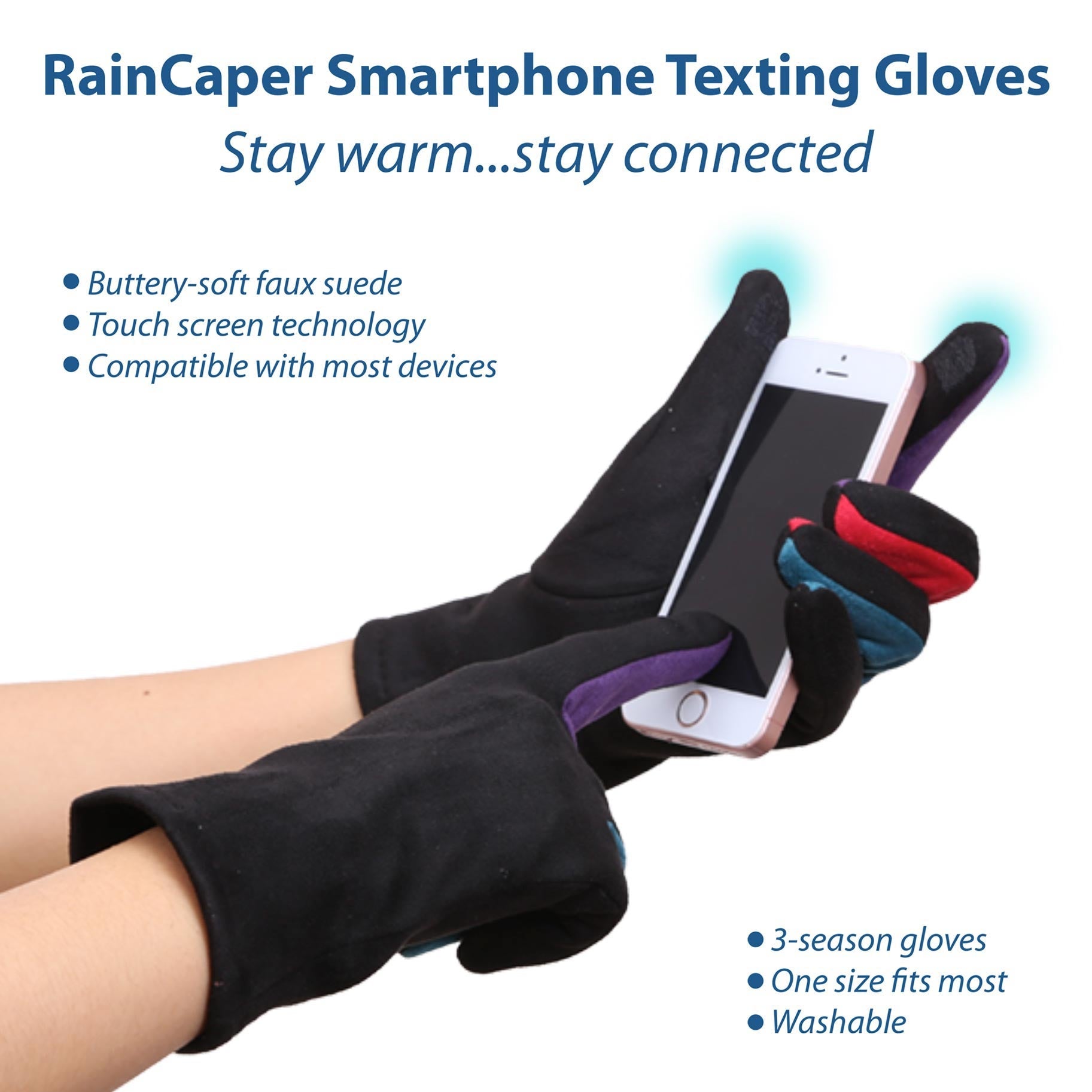 Black & Multicolor Womens Touch Screen Gloves - One Size Fits All