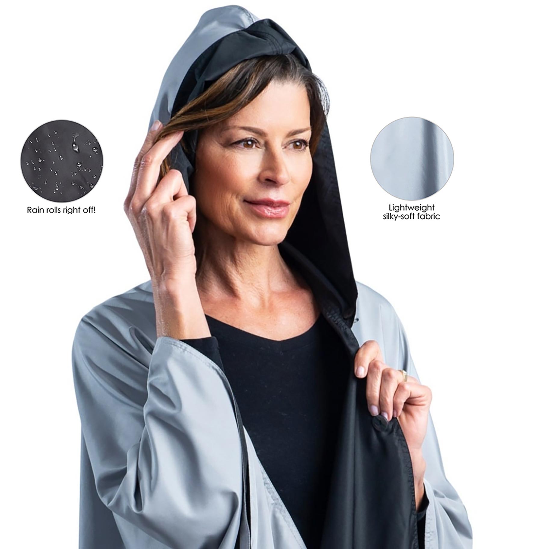 Black & Pewter Rainproof Hooded Rain Cape – Lightweight Women's Rain Wrap