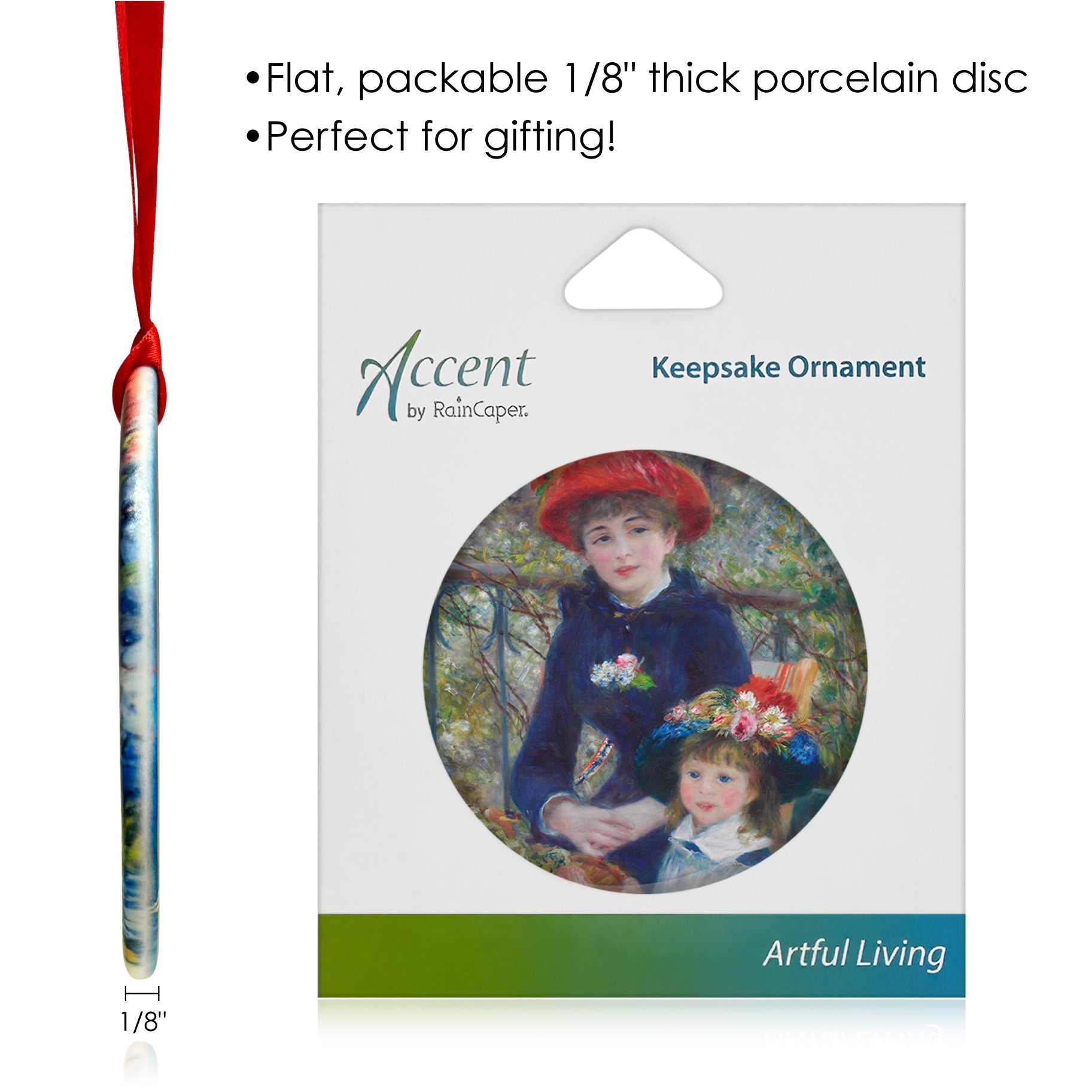 Renoir Two Sisters on the Terrace Porcelain Keepsake Ornament – Flat Ceramic, Gift-Ready