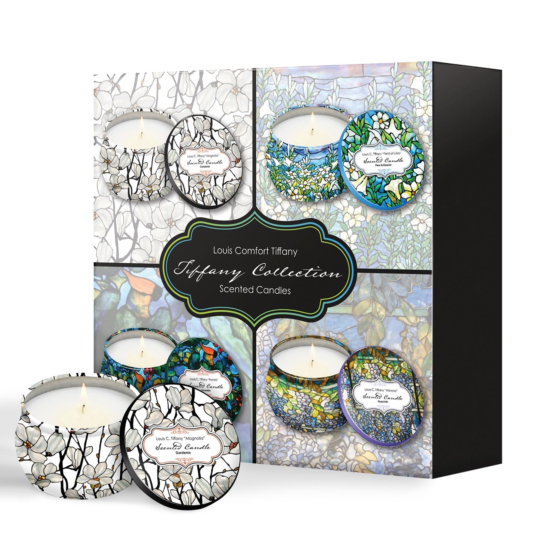 Tiffany Floral Scented Scented Clean Soy Candles - Gift Boxed Set of 4 Scents