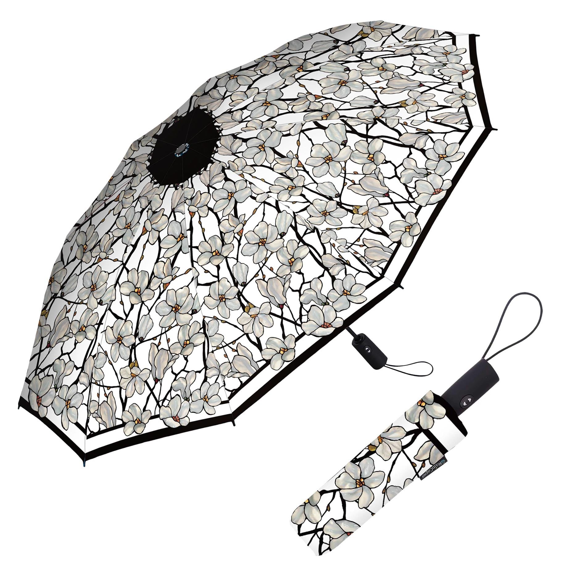 Tiffany Magnolia Travel Umbrella – Compact, One-Touch Open & Close