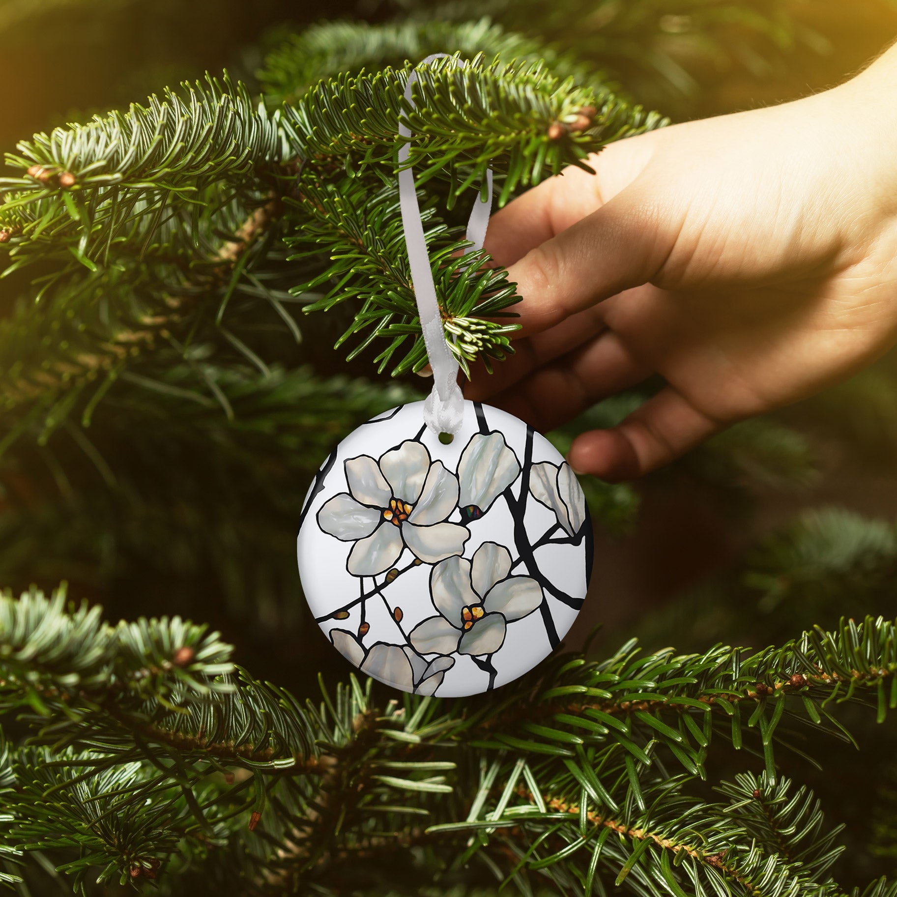 Tiffany Magnolia Porcelain Keepsake Ornament – Flat Ceramic, Gift-Ready