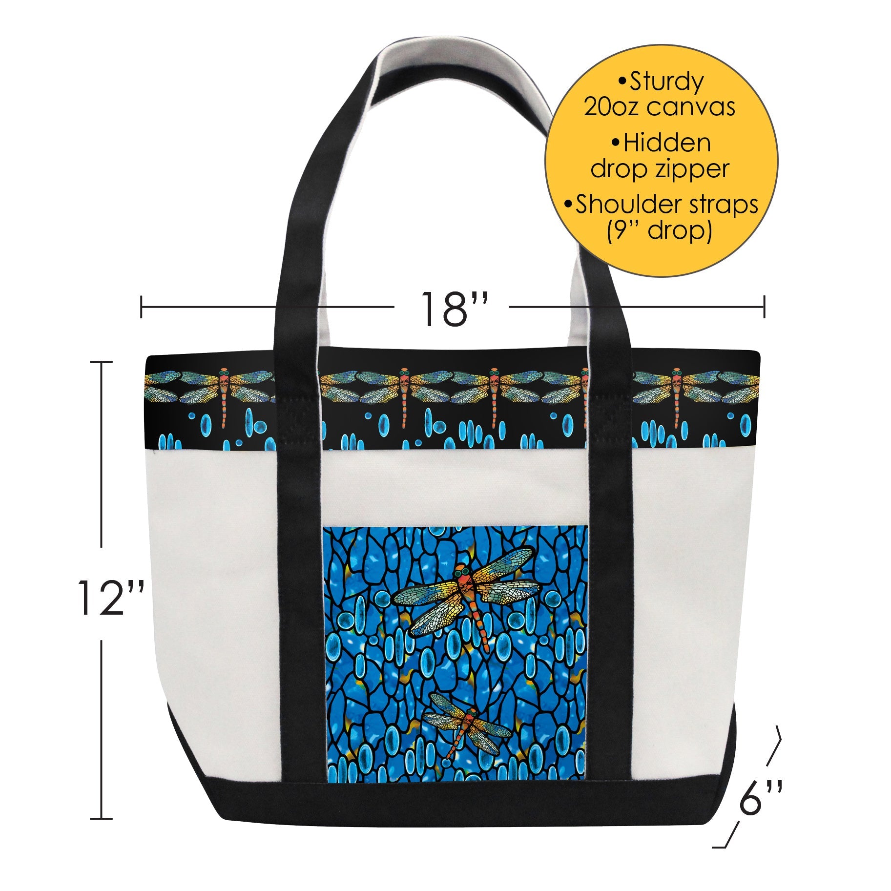 Tiffany Dragonfly Large Canvas Boat Tote – Zipper Top & Pockets