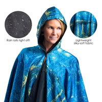 van Gogh Over the Rhone Reversible Rain Cape Poncho – Lightweight Hooded Wrap for Women