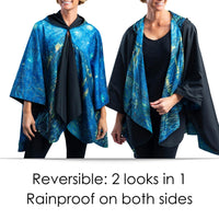 van Gogh Over the Rhone Reversible Rain Cape Poncho – Lightweight Hooded Wrap for Women
