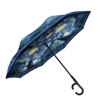 van Gogh Starry Night Reverse Inverted Umbrella – Hands-Free, Windproof Design