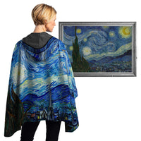 van Gogh Starry Night Reversible Rain Cape – Lightweight Hooded Wrap for Women