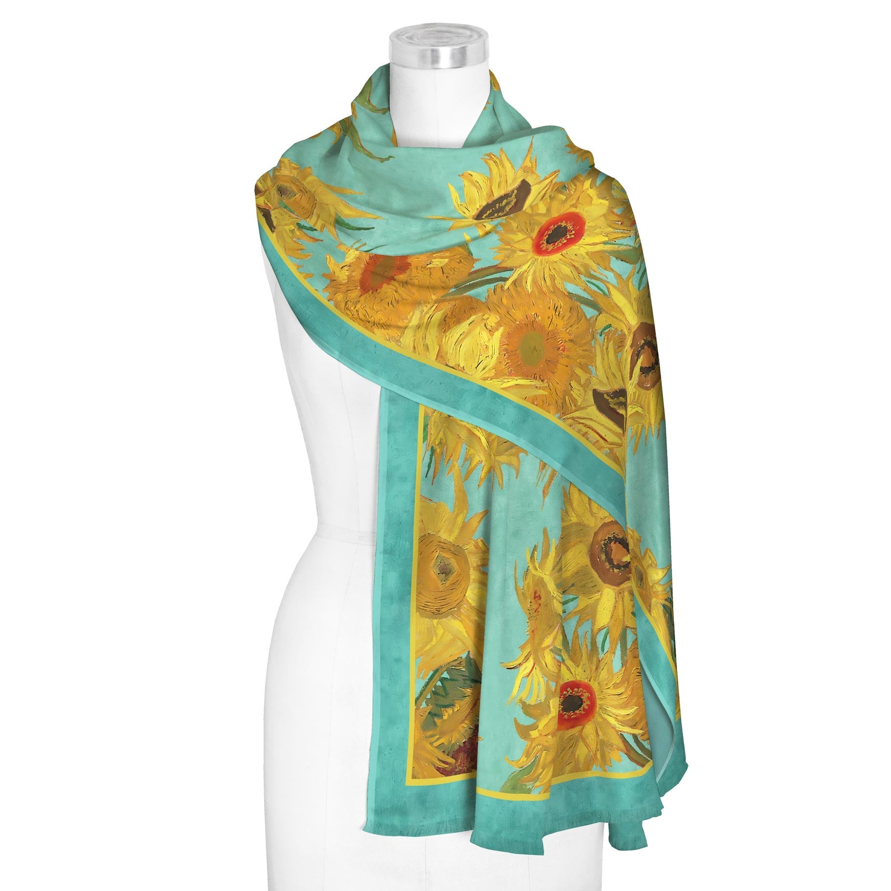 van Gogh Sunflowers Silk Blend Shawl – Lightweight Dressy Wrap for Women