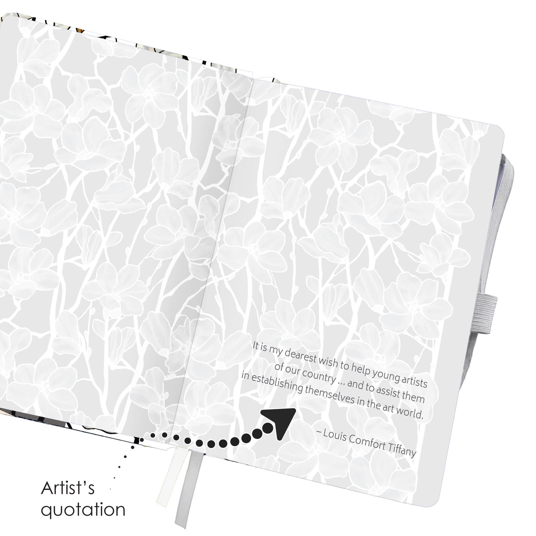 Tiffany Magnolia - Dot Grid Journal – Hardcover, Pockets, Ribbon Bookmarks