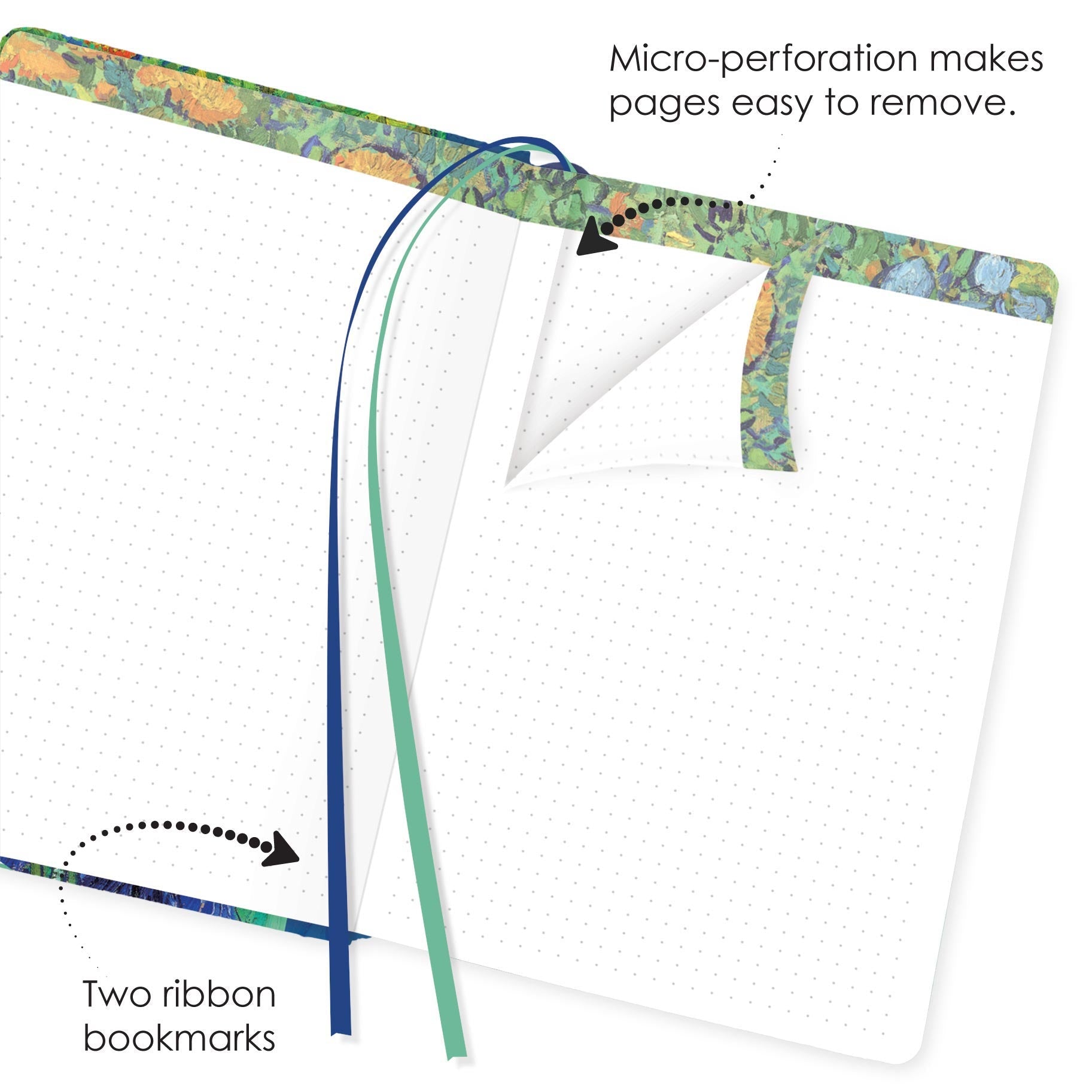 van Gogh Irises - Dot Grid Journal – Hardcover, Pockets, Ribbon Bookmarks