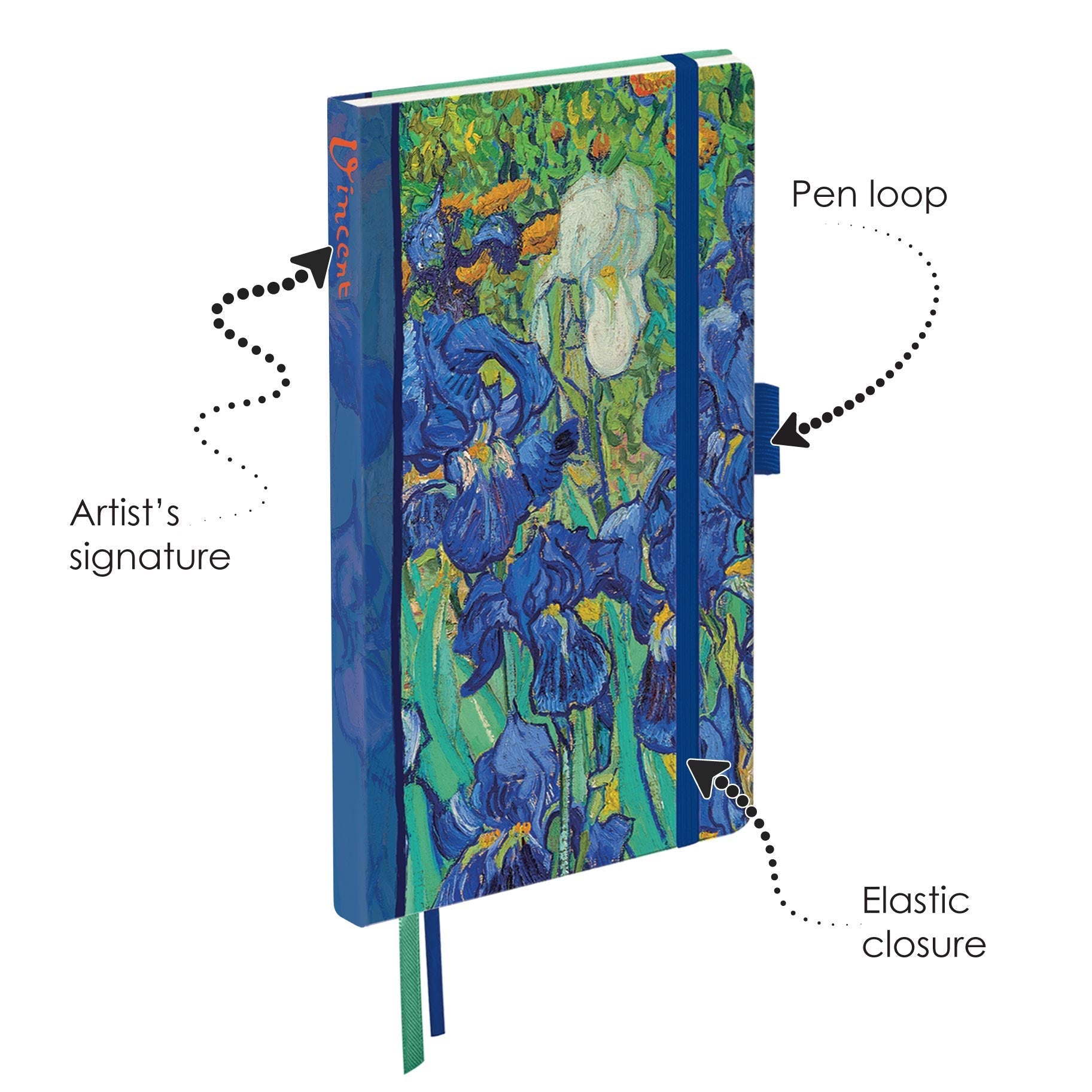 van Gogh Irises - Dot Grid Journal – Hardcover, Pockets, Ribbon Bookmarks