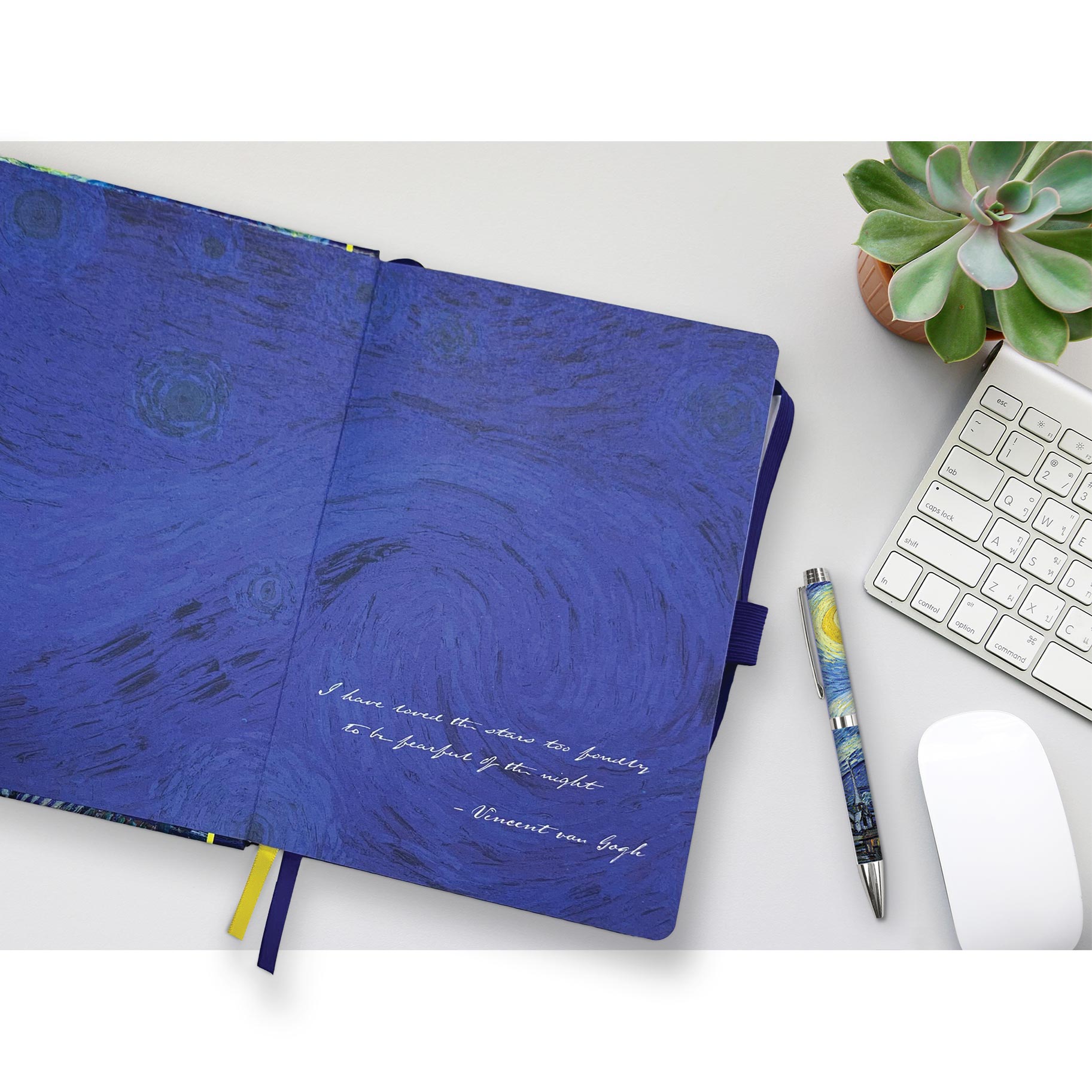 van Gogh Starry Night - Dot Grid Journal – Hardcover, Pockets, Ribbon Bookmarks