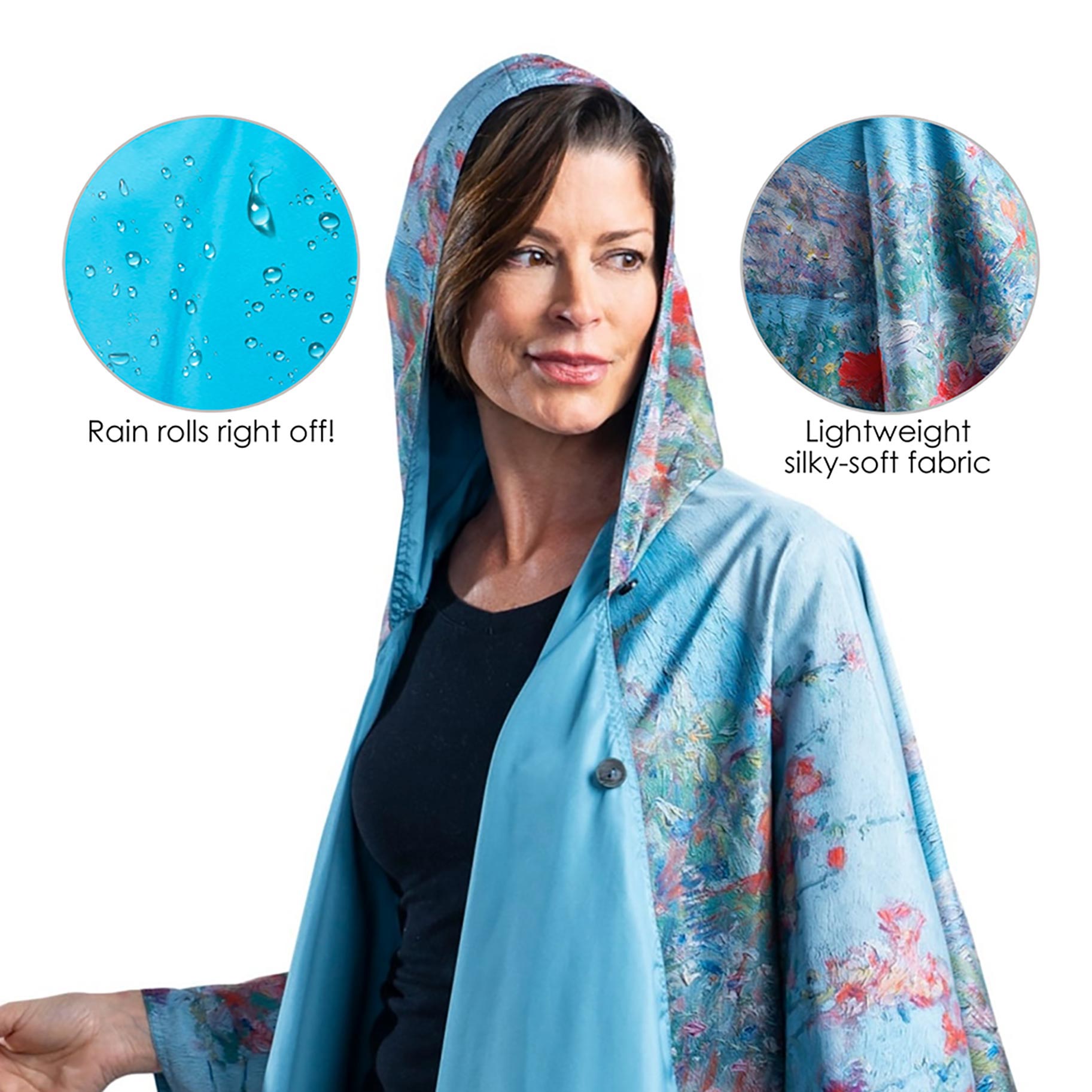 Hassam "Celia's Garden" Reversible Rain Cape Poncho – Lightweight Hooded Wrap for Women