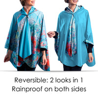 Hassam "Celia's Garden" Reversible Rain Cape Poncho – Lightweight Hooded Wrap for Women