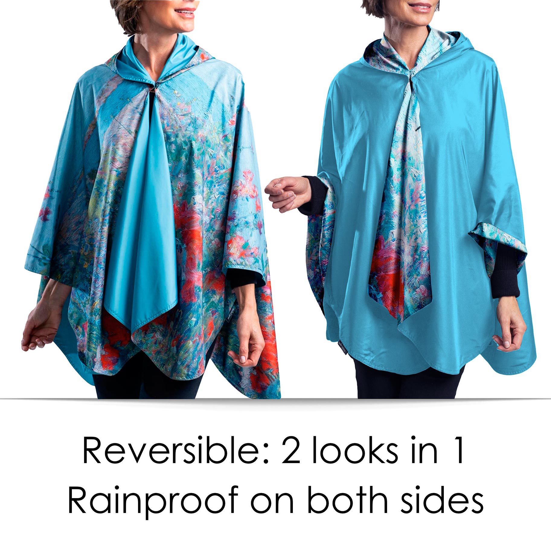 Hassam "Celia's Garden" Reversible Rain Cape Poncho – Lightweight Hooded Wrap for Women