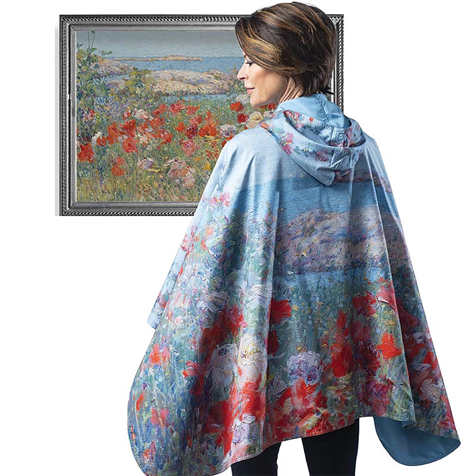 Hassam "Celia's Garden" Reversible Rain Cape Poncho – Lightweight Hooded Wrap for Women