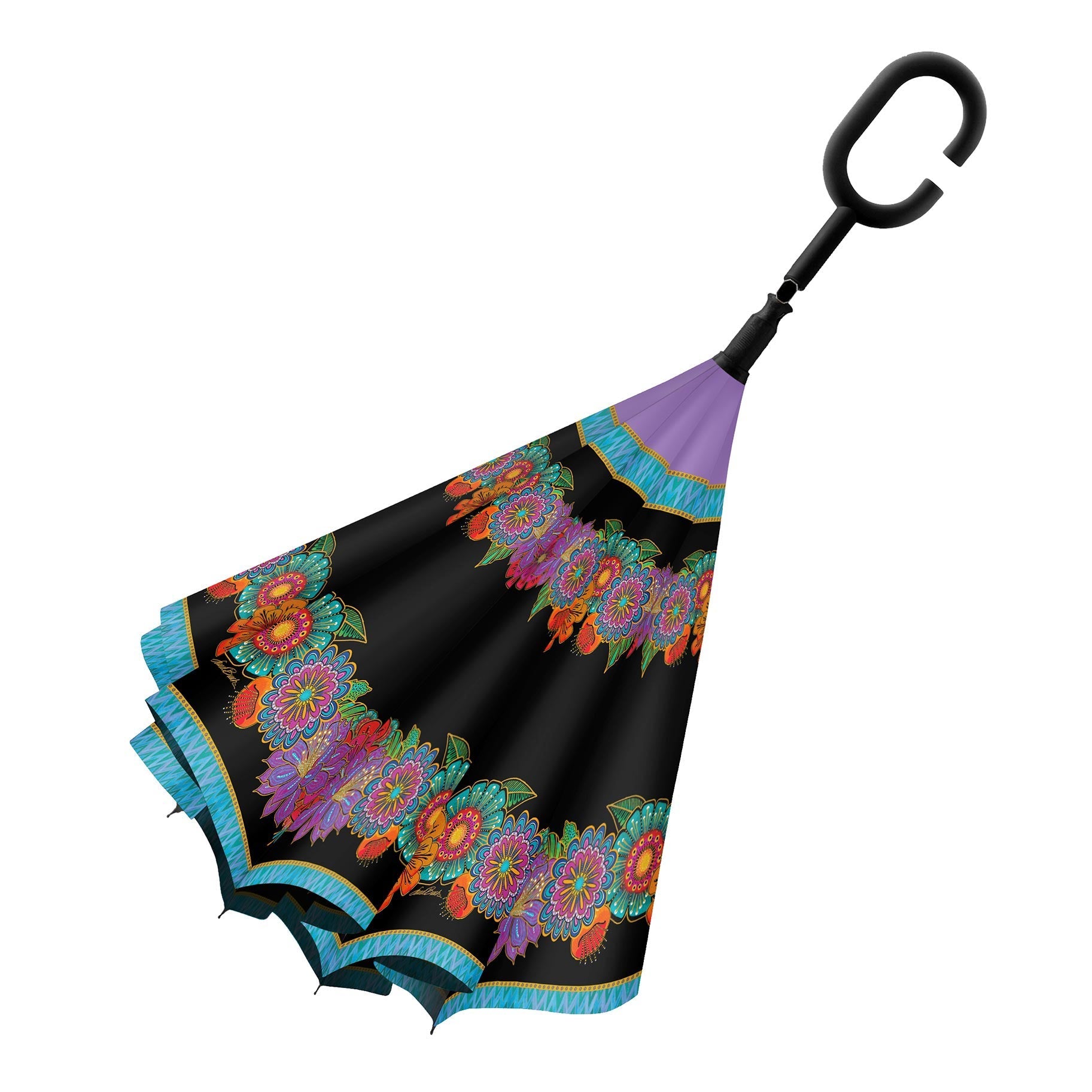 Laurel Burch Blooms Reverse Inverted Umbrella – Hands-Free, Windproof - Earlier Design