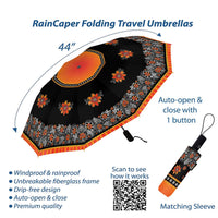 Laurel Burch "Orange Blossoms" Travel Umbrella – Compact, One-Touch Open & Close