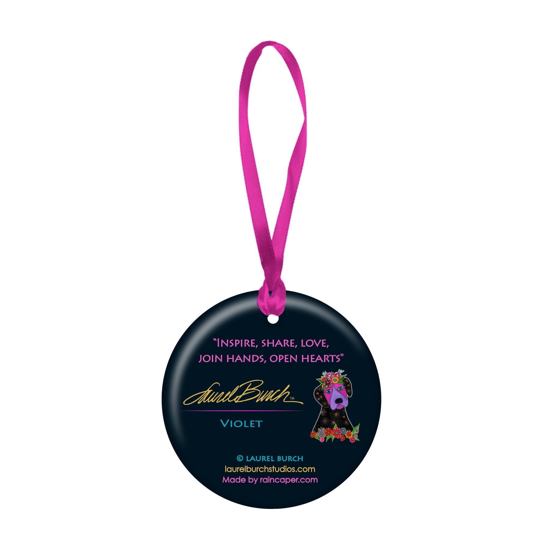Laurel Burch Violet Dog Porcelain Keepsake Ornament – Flat Ceramic, Gift-Ready