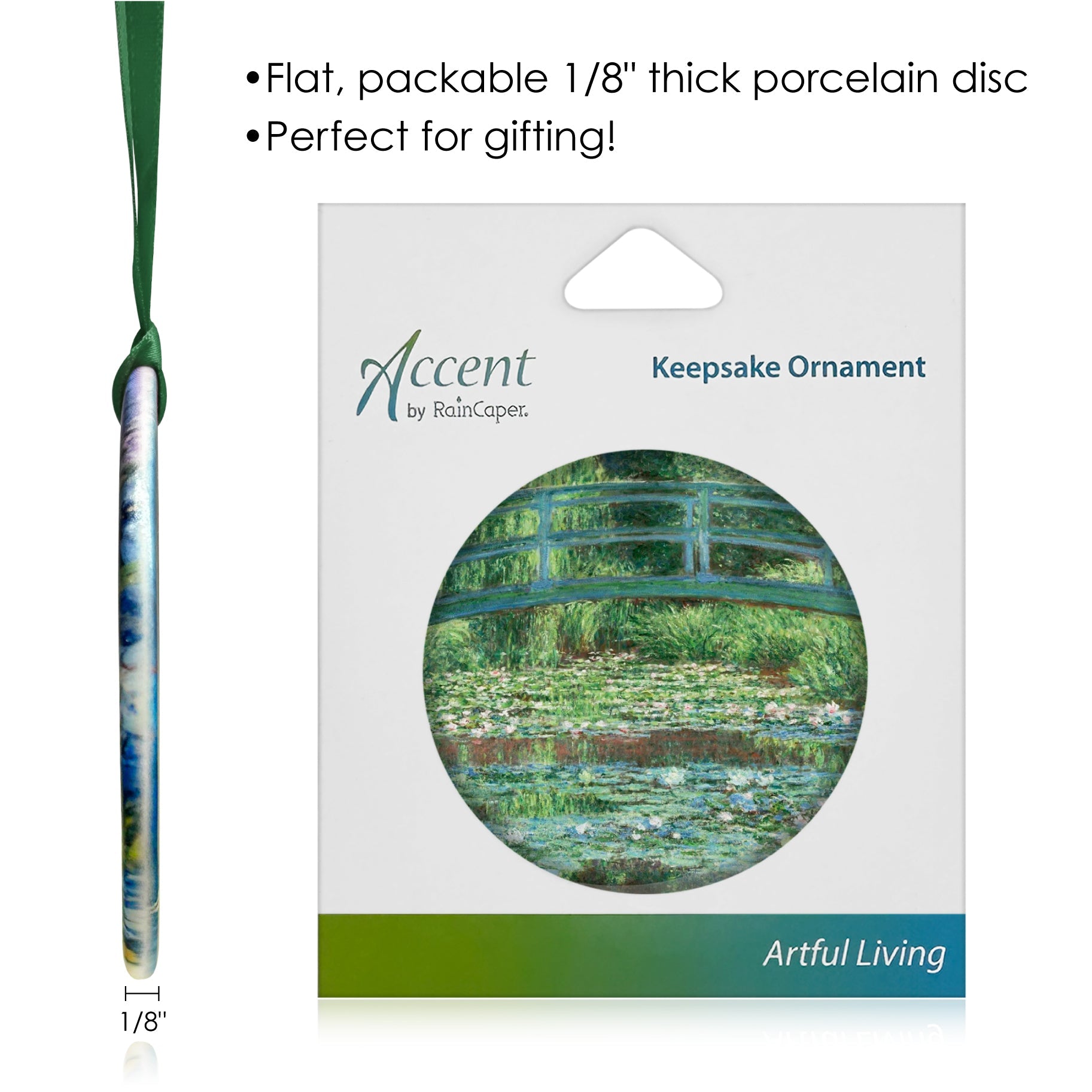 Monet Japanese Footbridge Porcelain Keepsake Ornament – Flat Ceramic, Gift-Ready