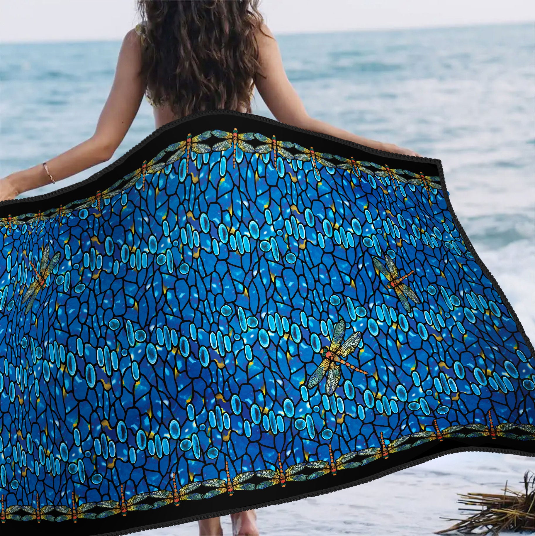 Oversized Beach Towel 40x63" - Microfiber, Quick-Dry, Tiffany Dragonfly
