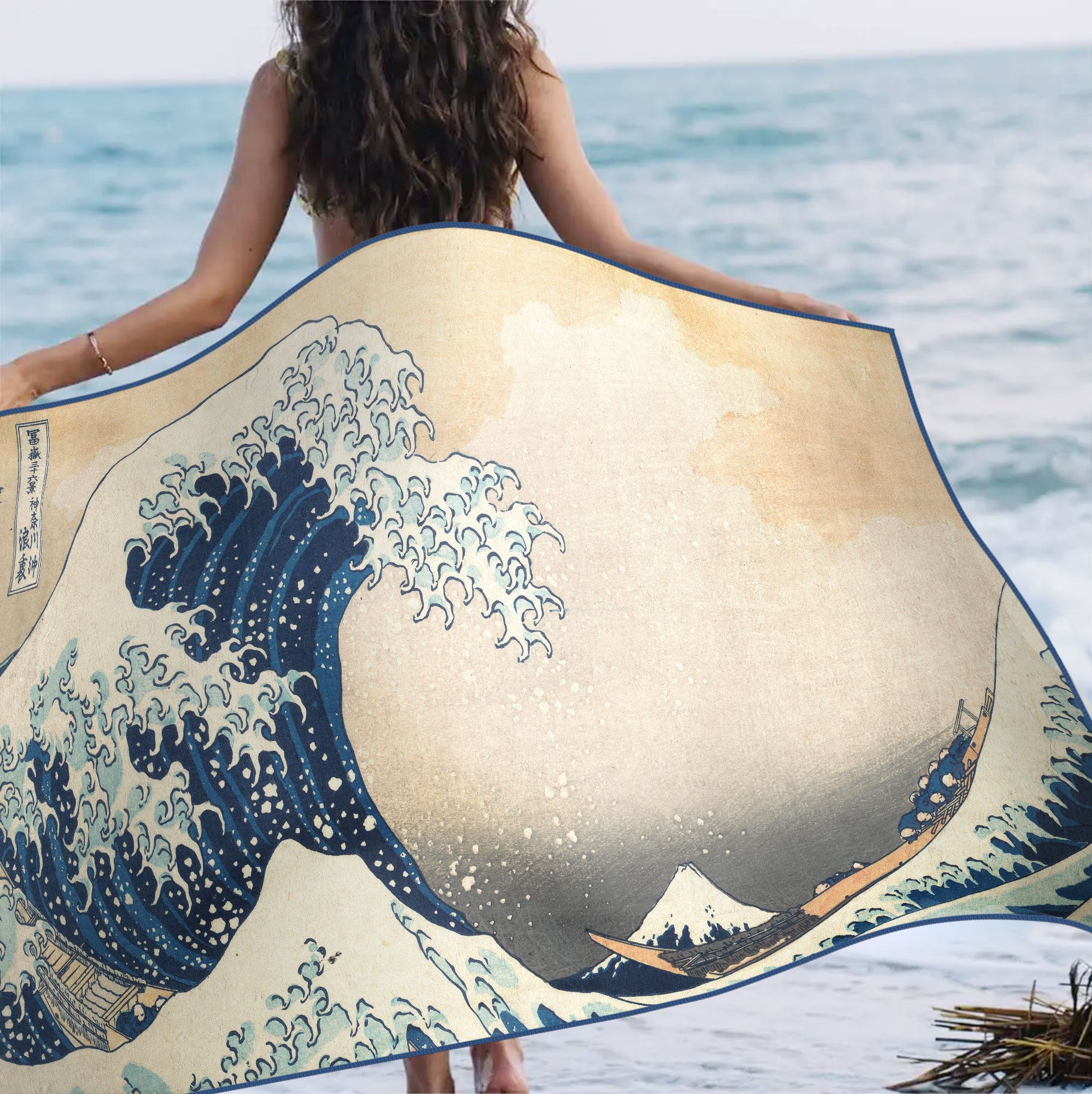 Oversized Beach Towel 40x63" - Microfiber, Quick-Dry, Hokusai The Great Wave