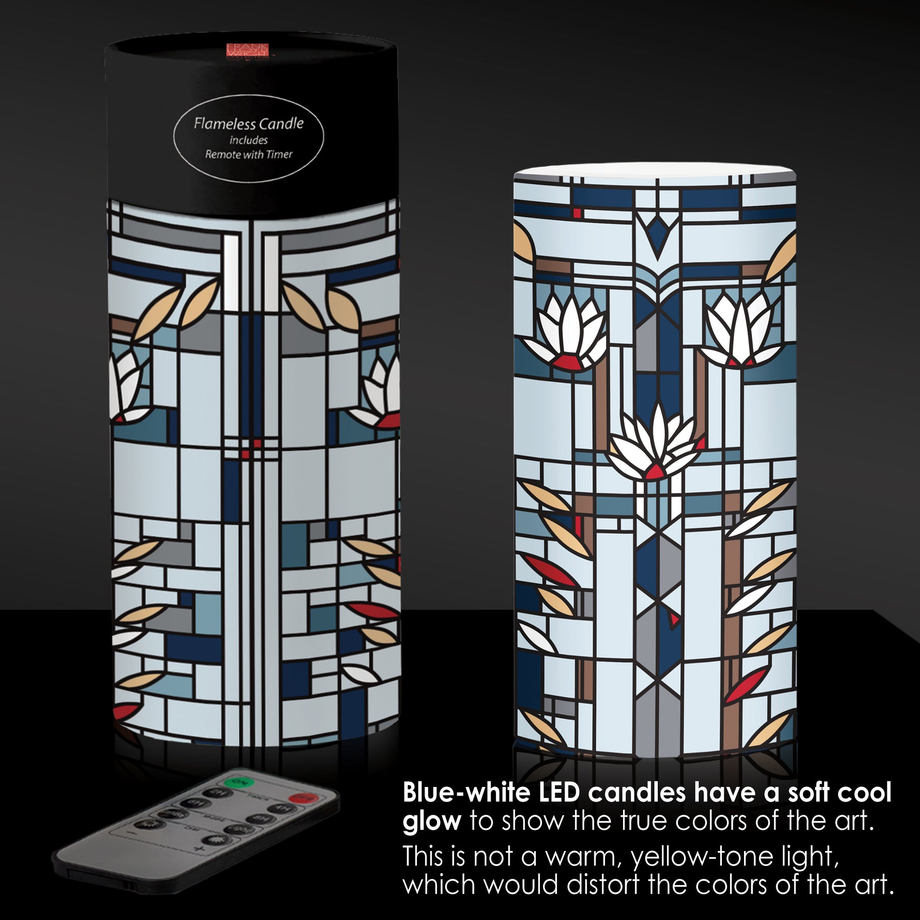 Frank Lloyd Wright Waterlilies 6"  LED Candle – Battery Operated, Flickering