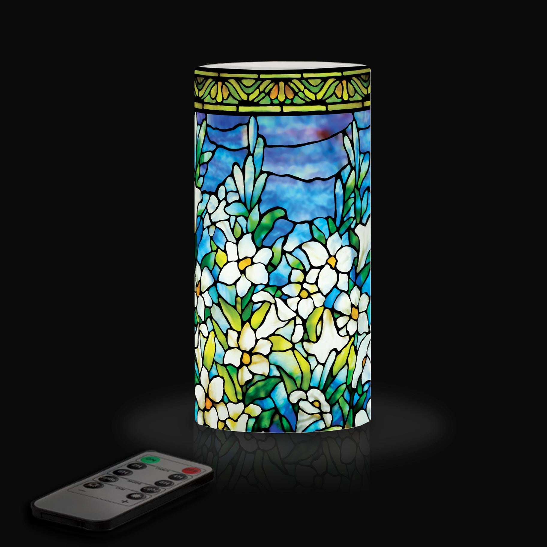 Tiffany Field of Lilies 6"  LED Candle – Battery Operated, Flickering