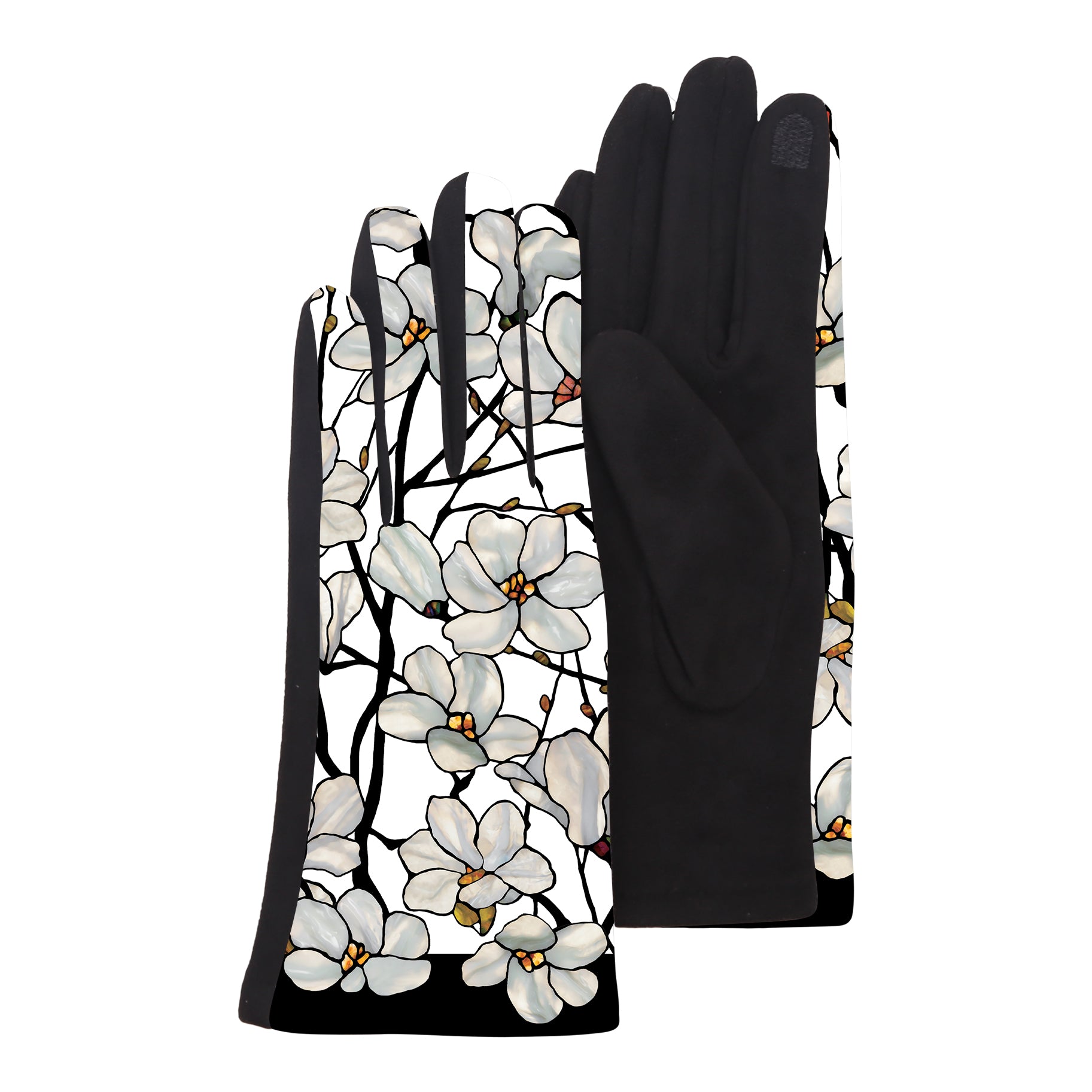 Fine Art Tiffany White Magnolia Womens Touch Screen Gloves - One Size Fits All