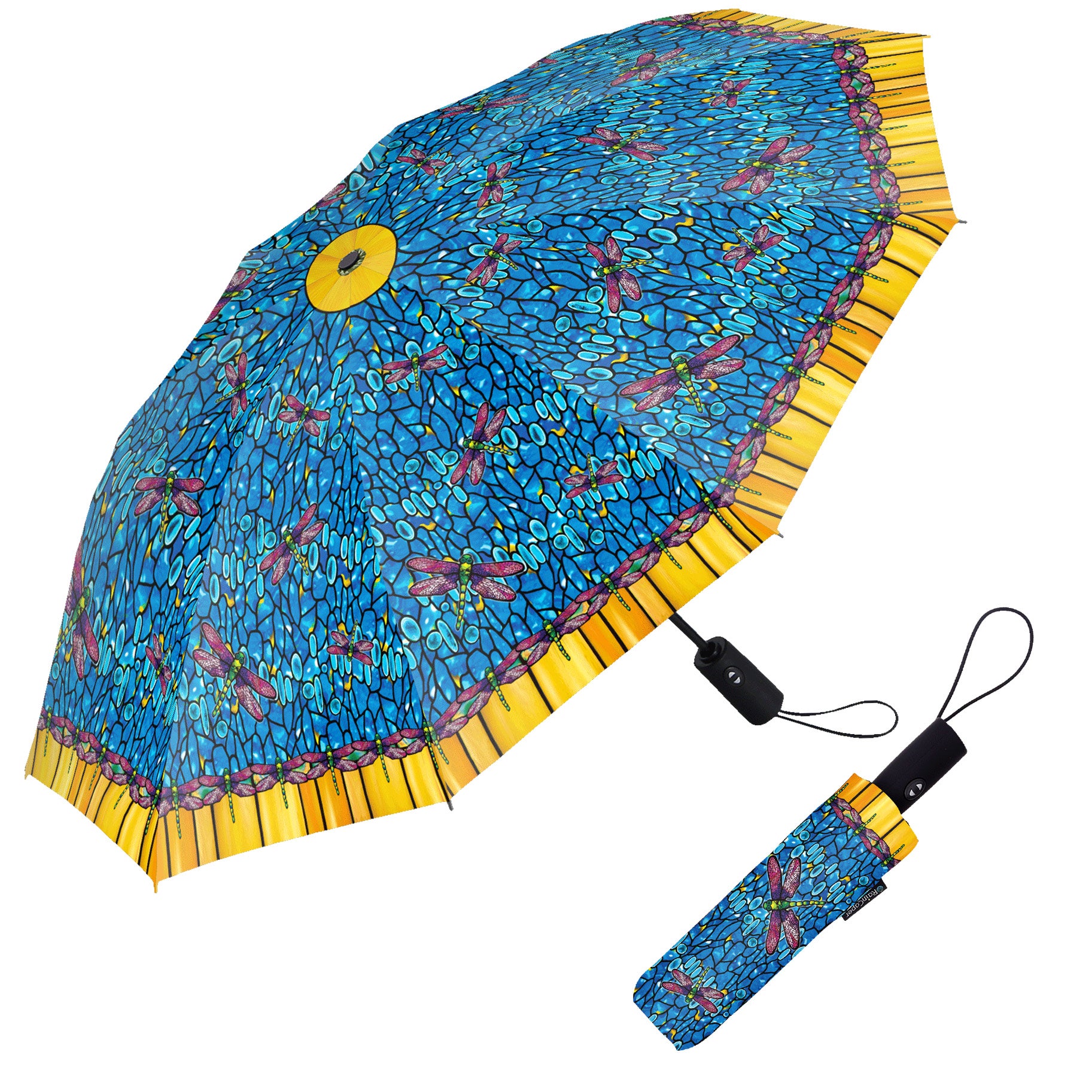 Tiffany Dragonfly (Purple) Travel Umbrella – Compact, One-Touch Open & Close