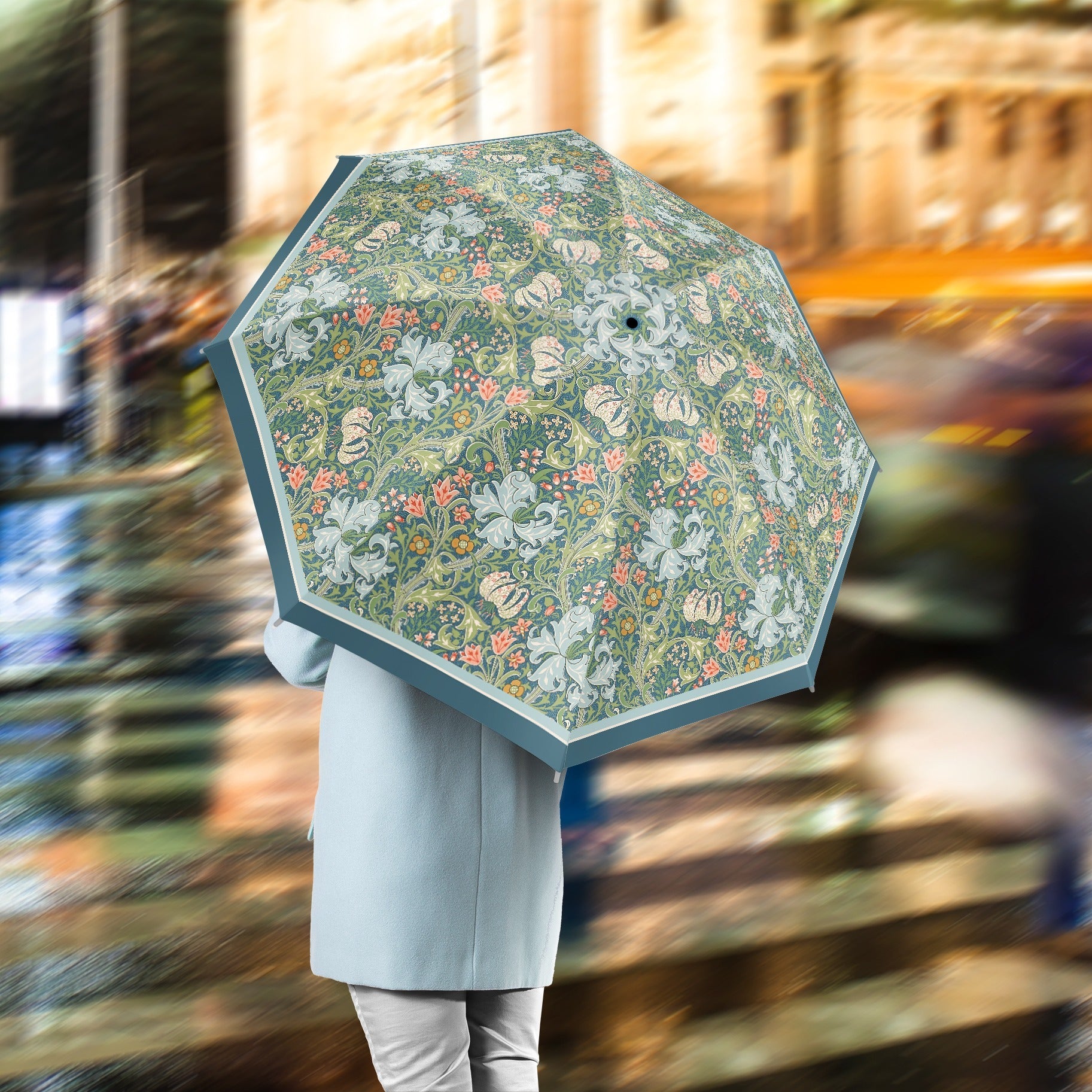 William Morris Golden Lily Reverse Inverted Umbrella – Hands-Free, Windproof Design
