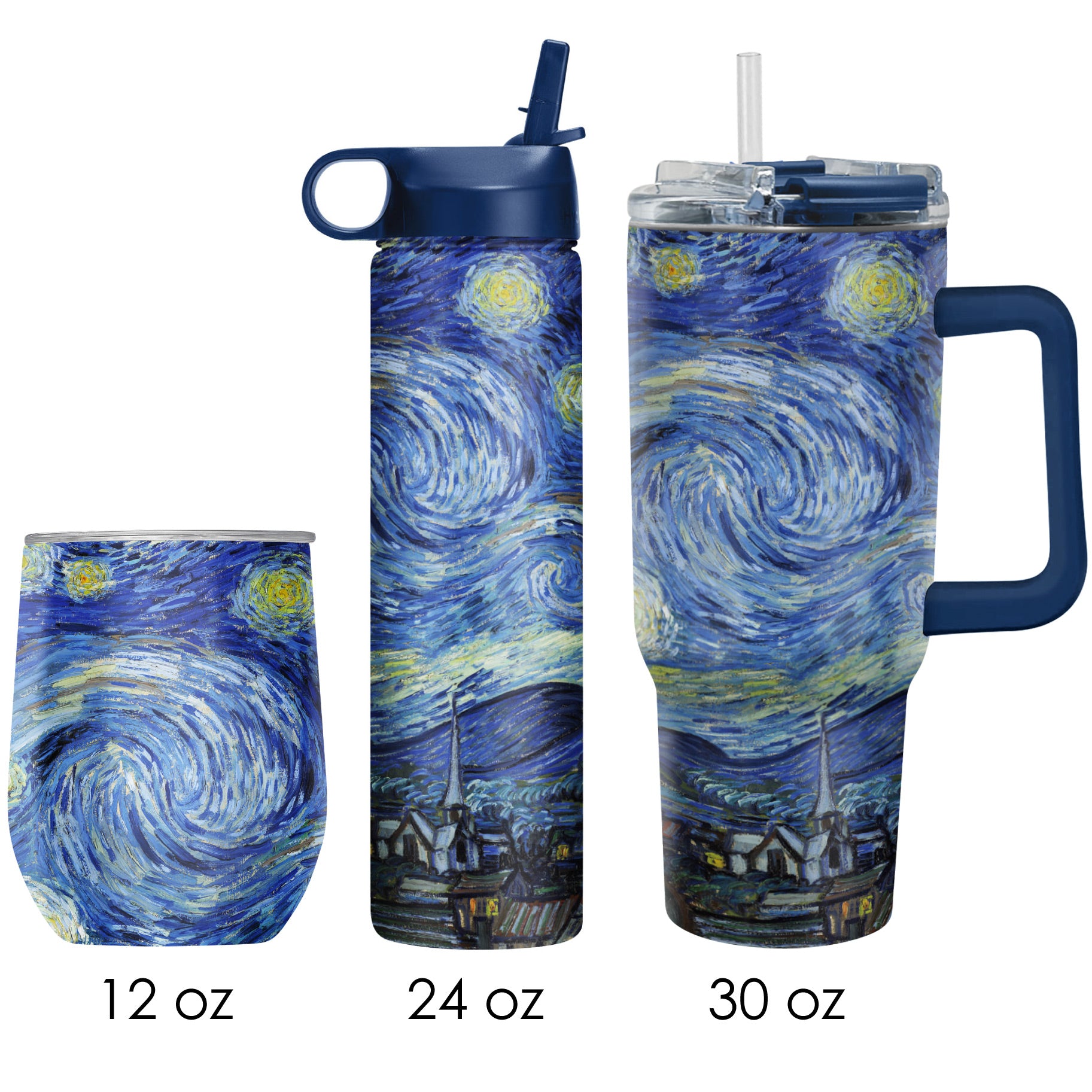 Blueangle Edelstahl-Wasserflasche – Van Gogh „Starry Night“ Motiv, 625 Ml, Auslaufsicher, Hält 24h Kalt/10h Heiß
