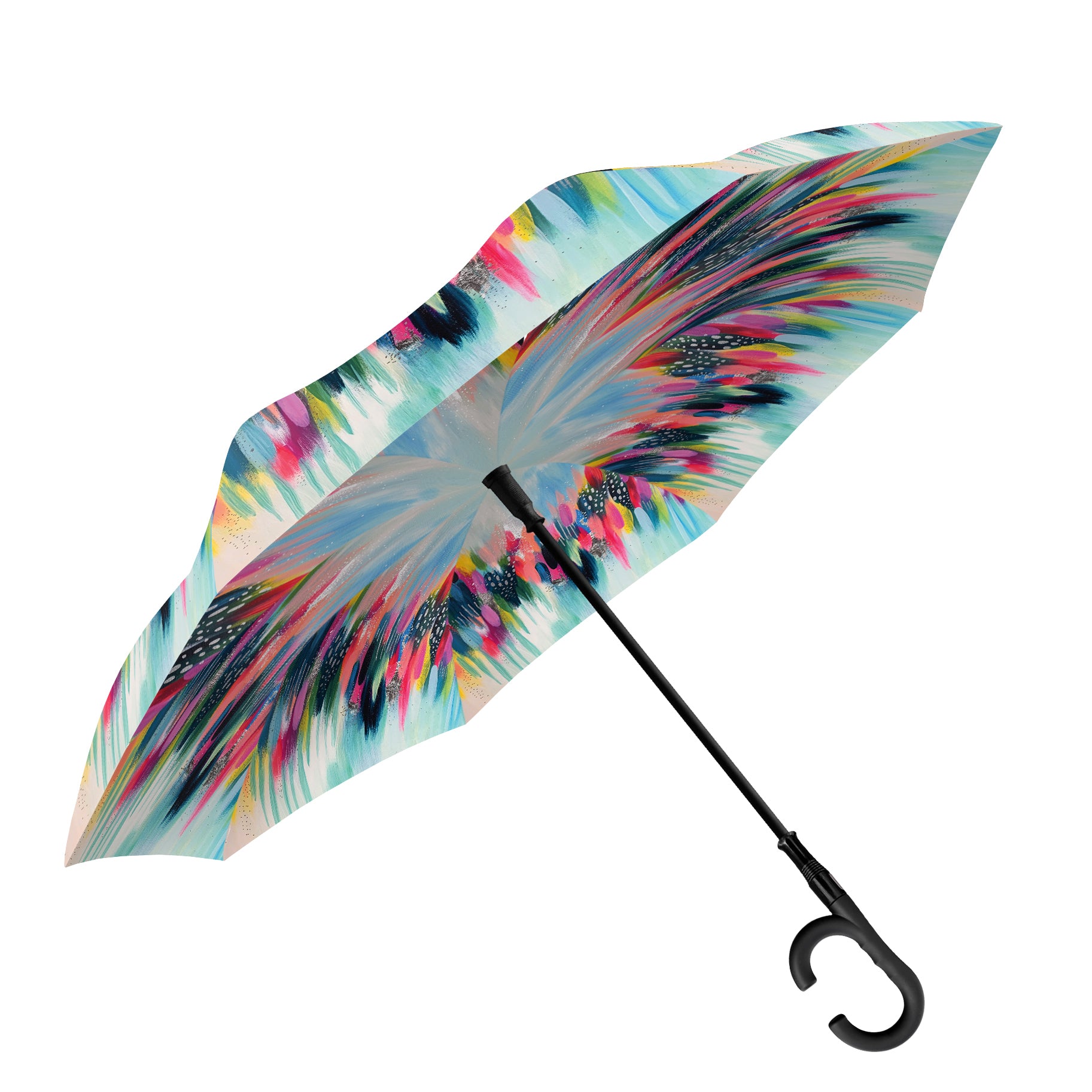 EttaVee Brush Strokes 103 Reverse Inverted Umbrella – Hands-Free, Windproof Design