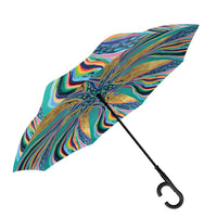 EttaVee "Rainbow Riviera 1" Reverse Inverted Umbrella – Hands-Free, Windproof Design