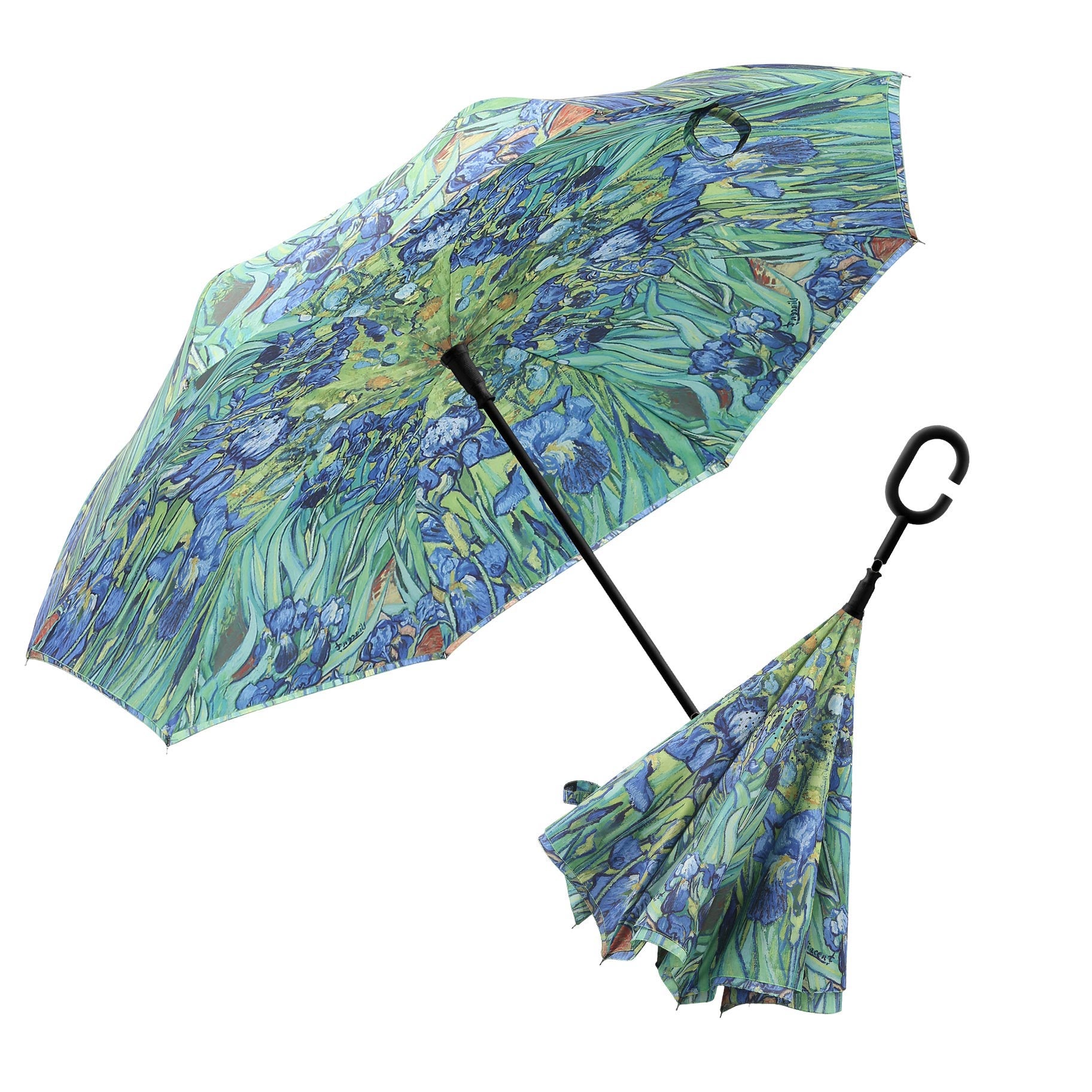 van Gogh Irises Reverse Inverted Umbrella – Hands-Free, Windproof Design