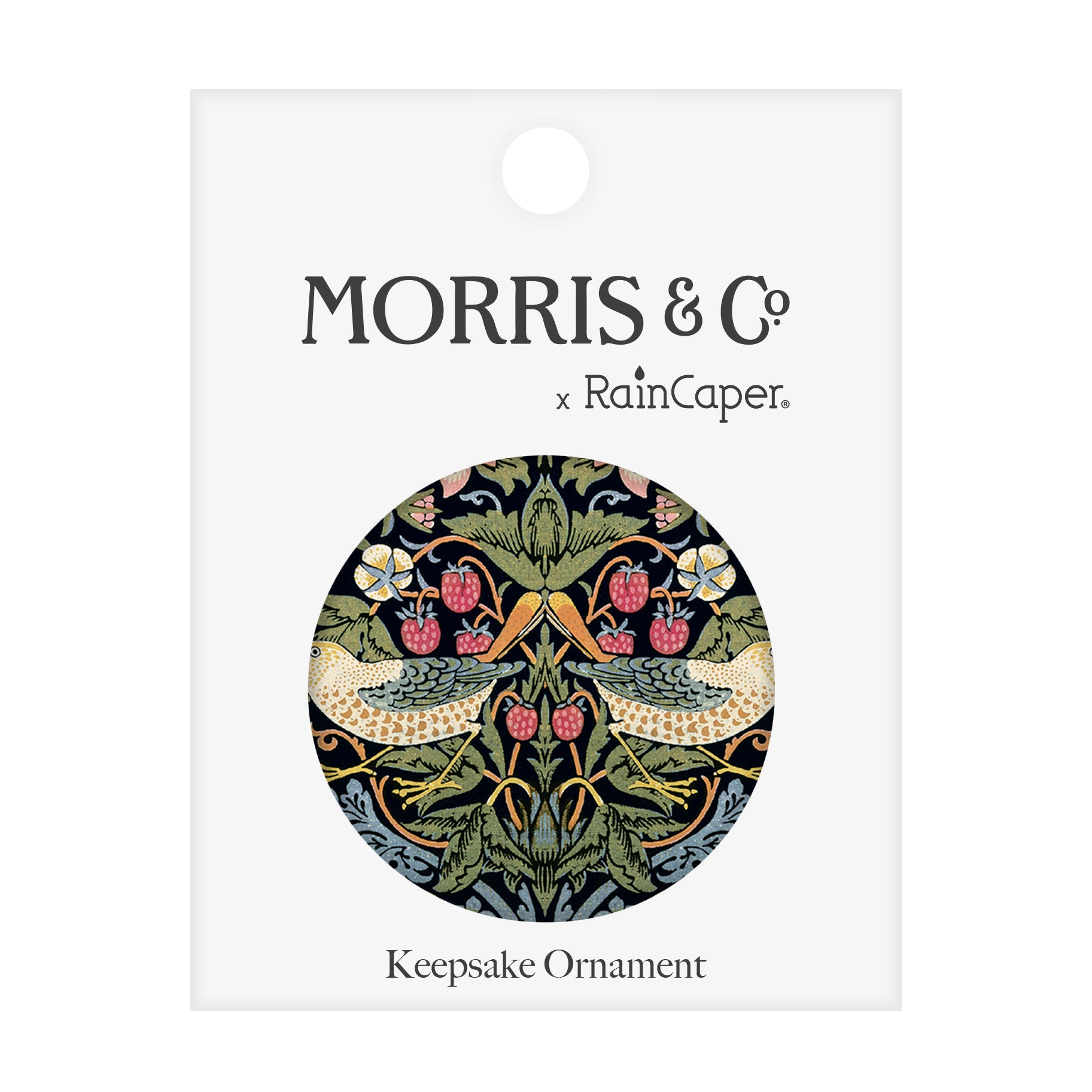 William Morris Strawberry Thief Porcelain Keepsake Ornament – Flat Ceramic, Gift-Ready