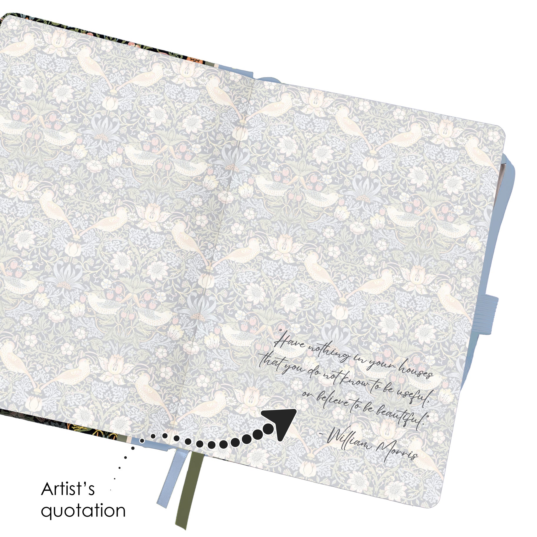 William Morris Strawberry Thief - Dot Grid Journal – Hardcover, Pockets, Ribbon Bookmarks