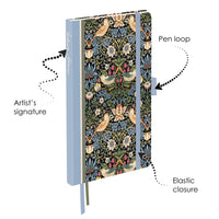 William Morris Strawberry Thief - Dot Grid Journal – Hardcover, Pockets, Ribbon Bookmarks