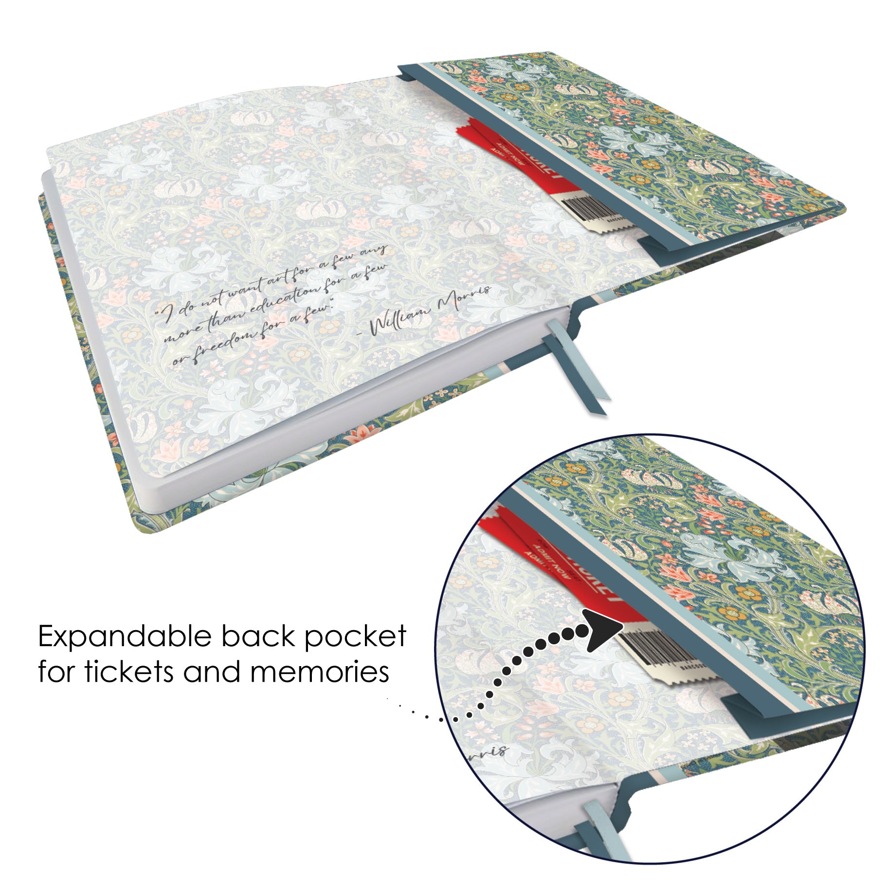 William Morris Golden Lily - Dot Grid Journal – Hardcover, Pockets, Ribbon Bookmarks