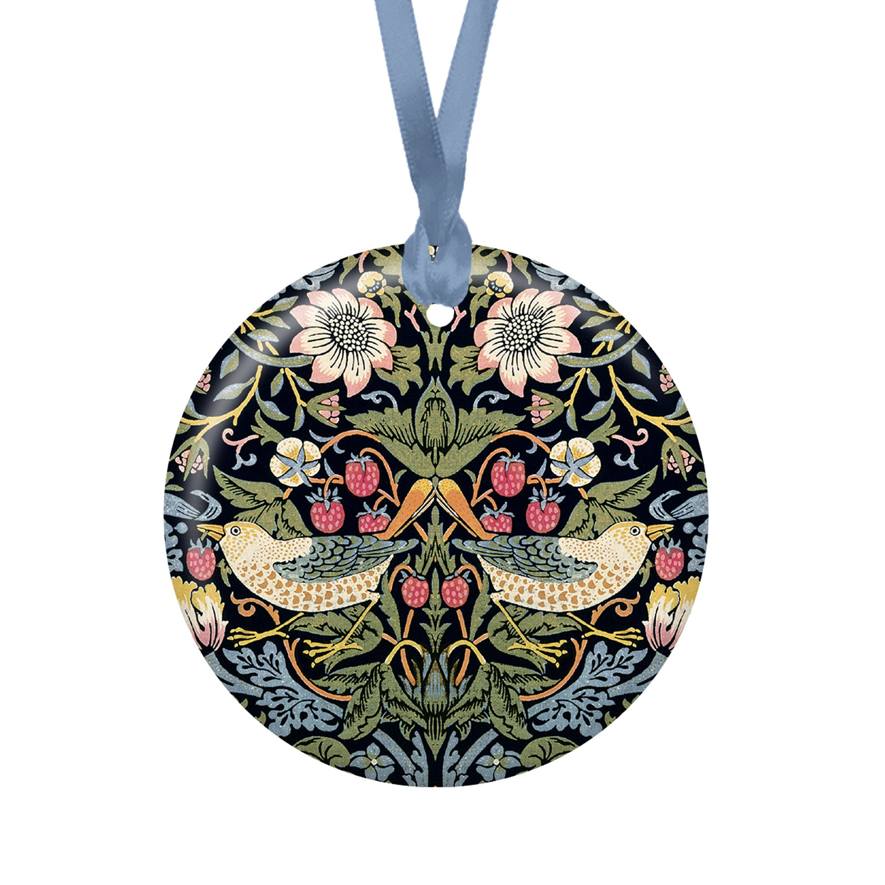 William Morris Strawberry Thief Porcelain Keepsake Ornament – Flat Ceramic, Gift-Ready